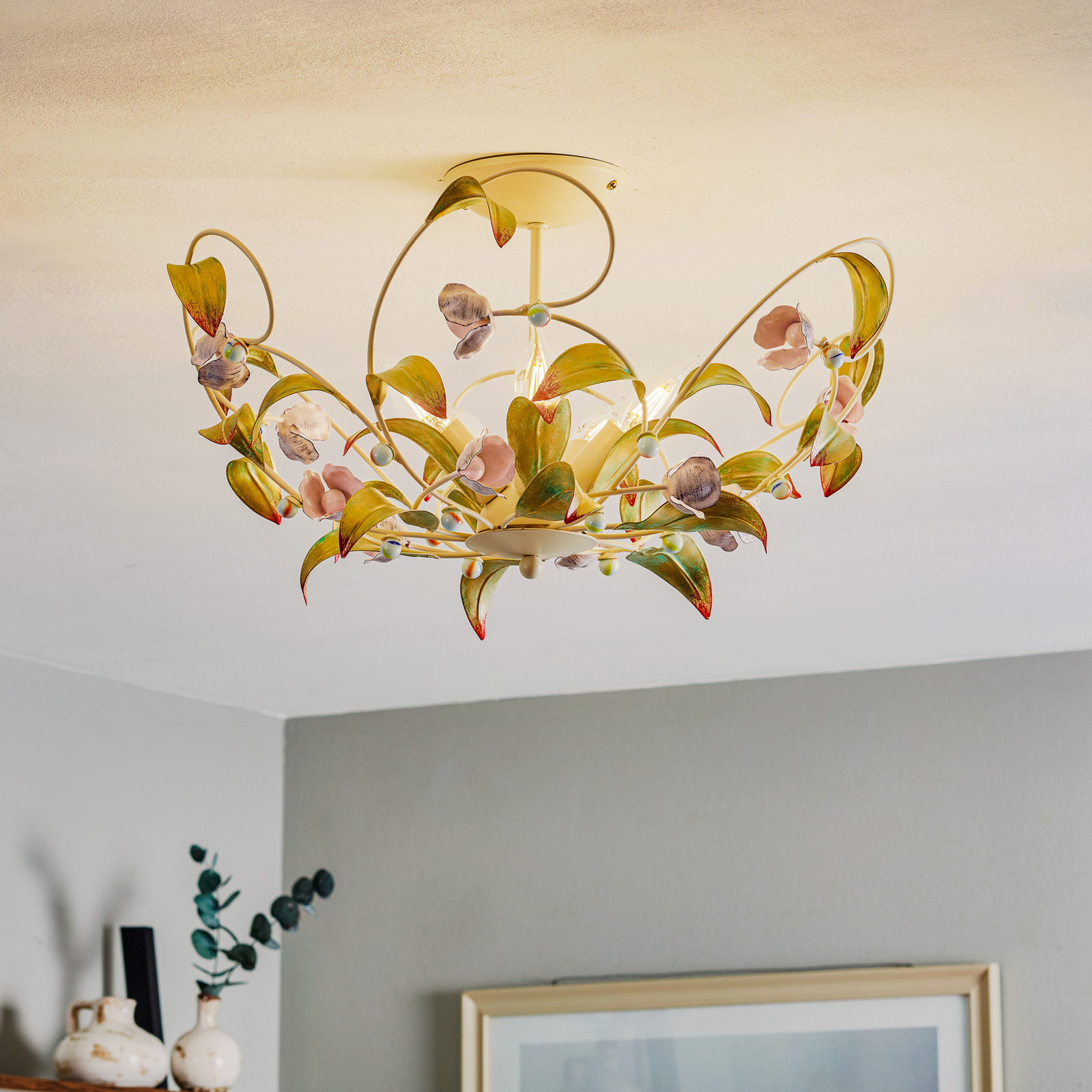 Rose ceiling light as a chandelier, 5-bulb