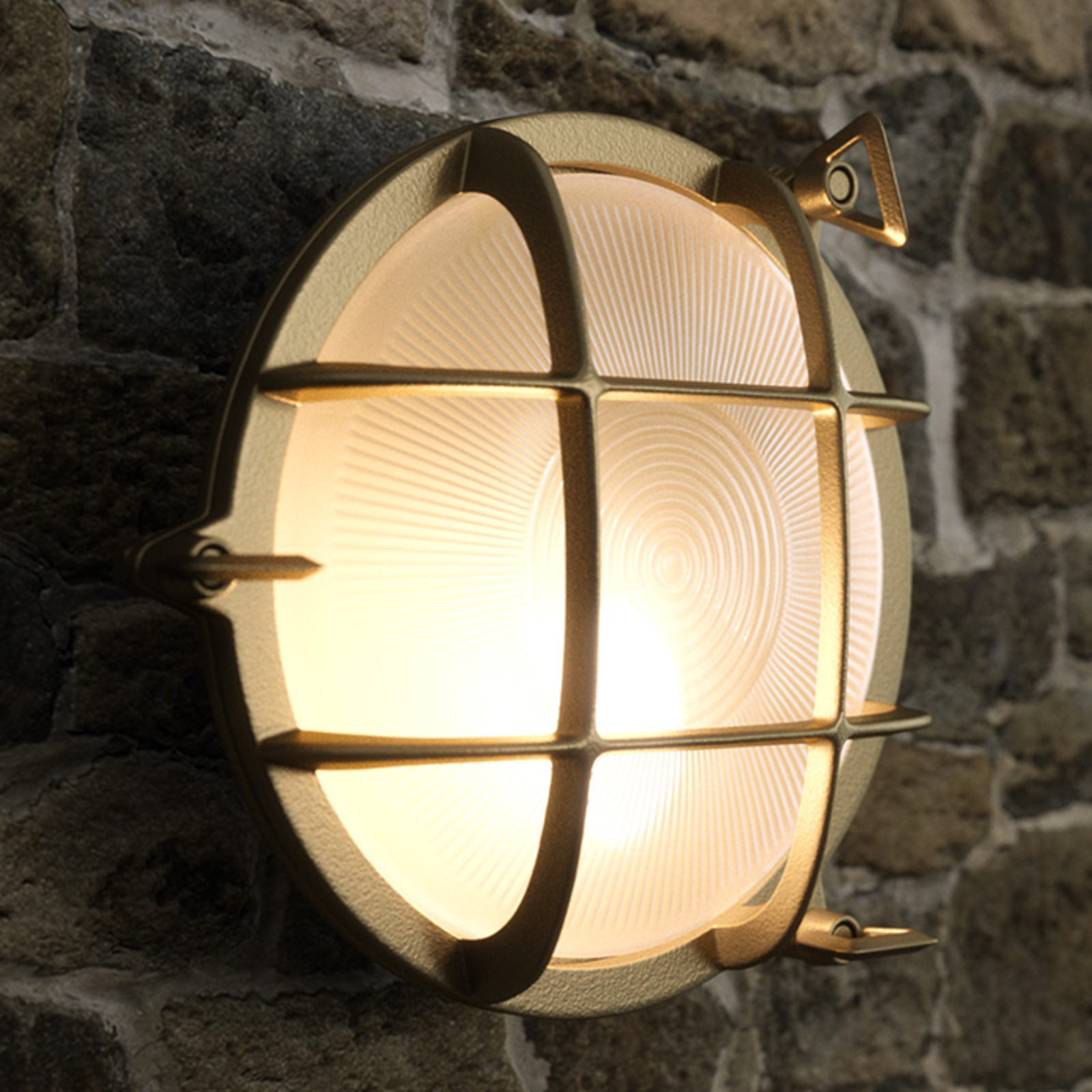Nordlux Polperro outdoor wall light, brass, brass, glass, E27, 60 W, energy efficiency: A++