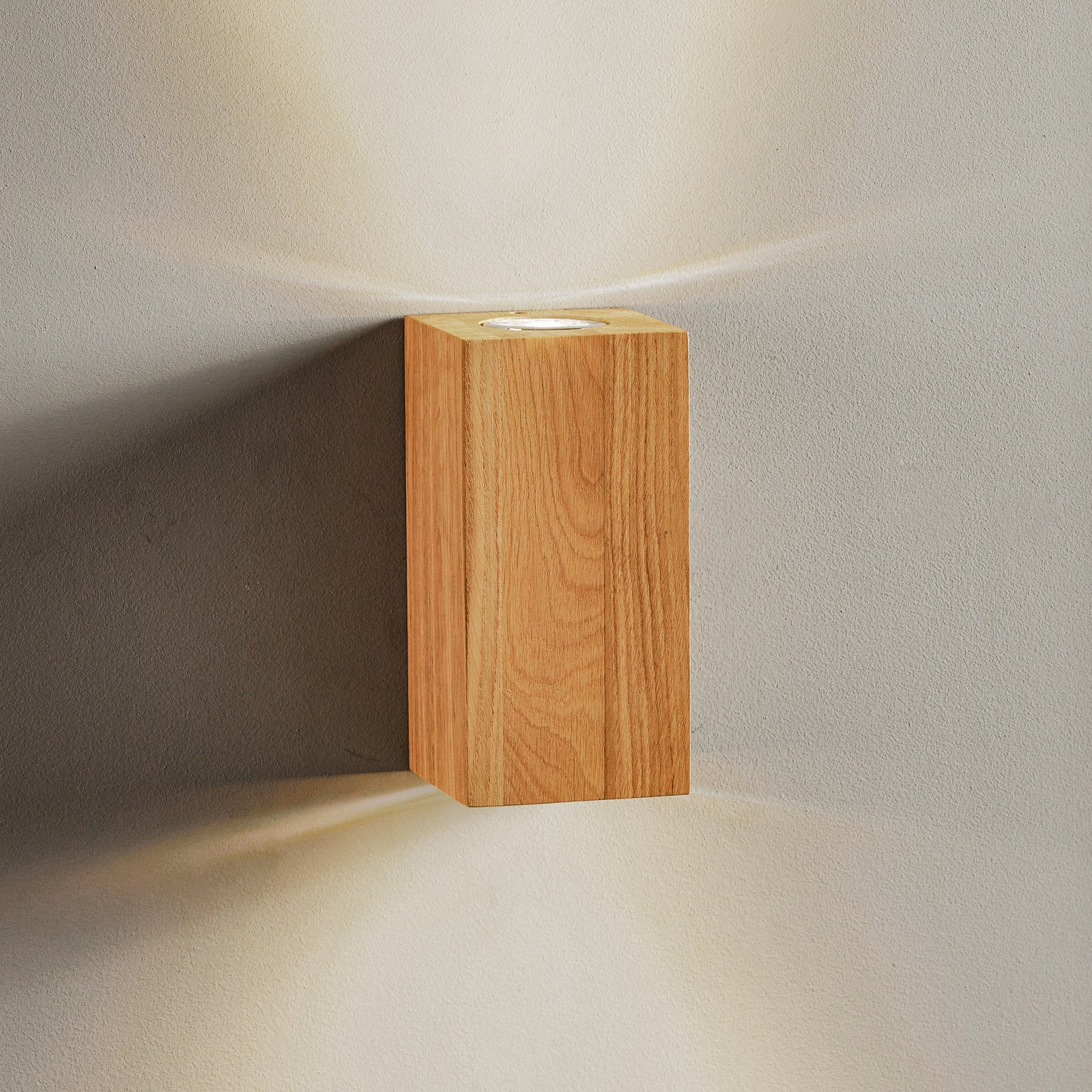 Wandlamp Wooddream 1-lamp eiken, hoekig, 20cm