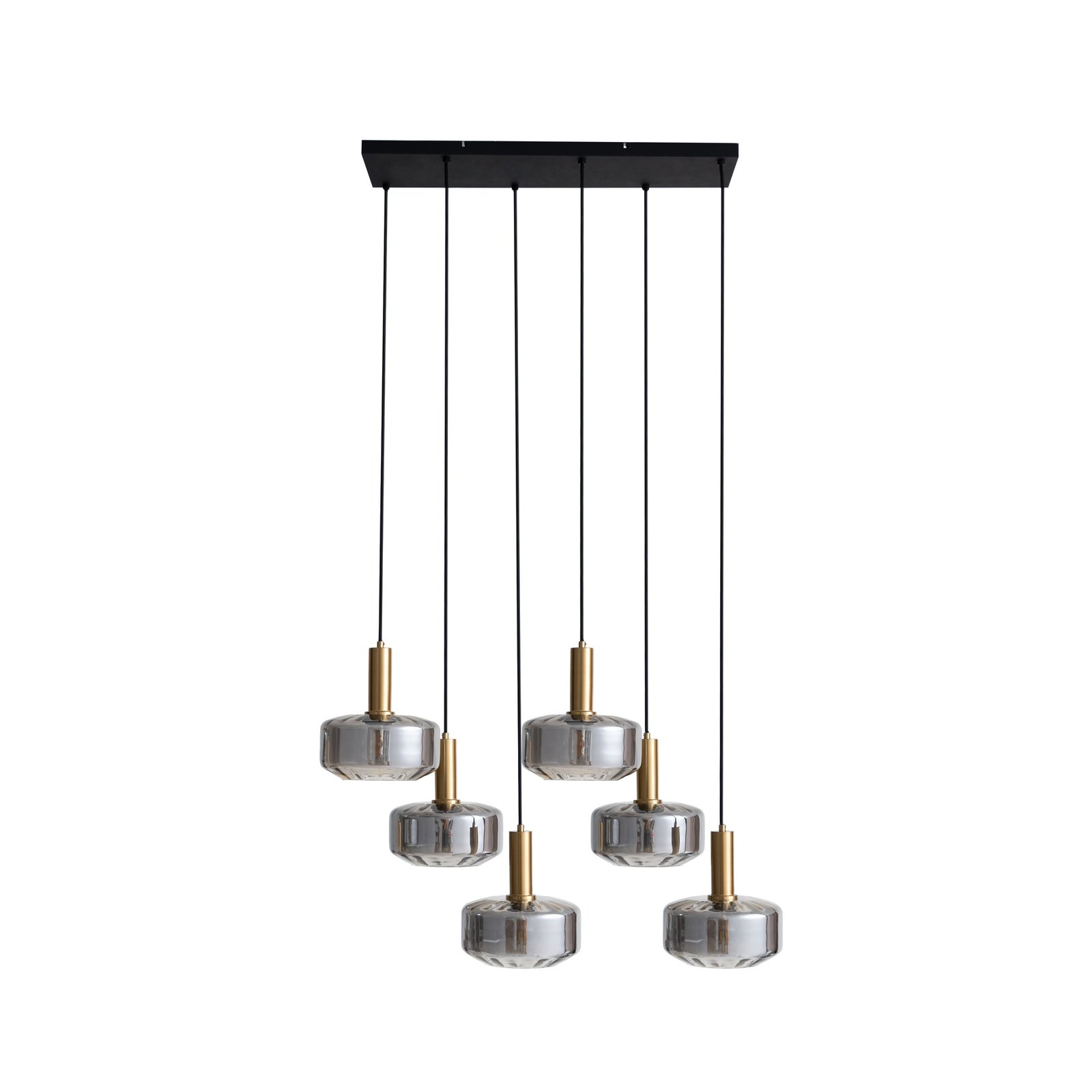 Lindby hanglamp Hildur, 6-lamps, rookgrijs, glas