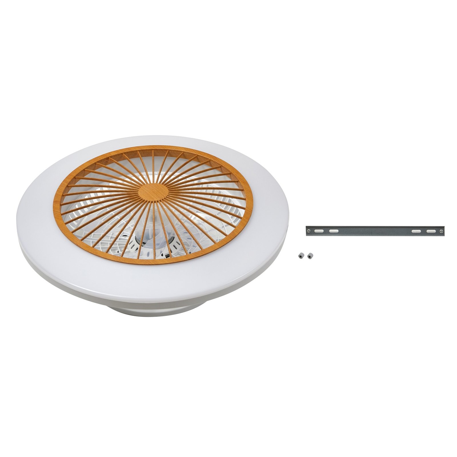 Lindby LED-loftventilator Mamuti, træfarvet, støjsvag, 55 cm