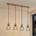 Lindby Flintos hanglamp, 4-lamps, hout licht