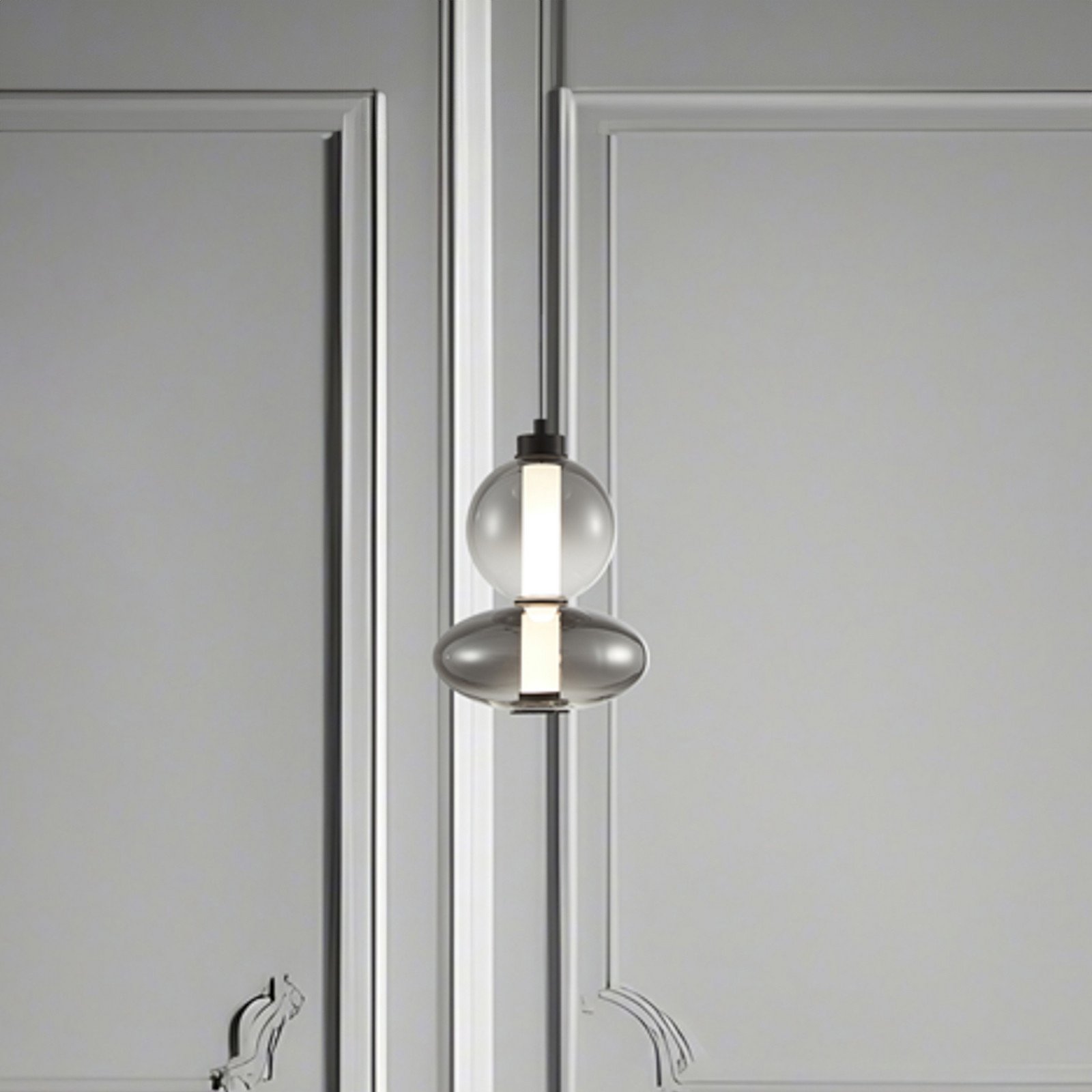 Eko-Light Lampă suspendată LED Daphne sticlă transparentă-gri înălțime 28 cm - Camera de zi / sufragerie - Modern - transparent-cenușiu fumuriu negru