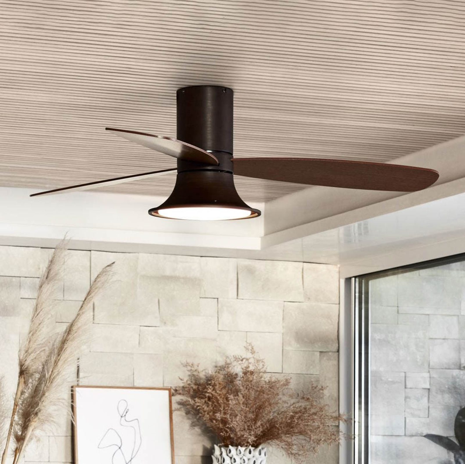 Ventilateur de plafond Flusso à lampe LED, bronze