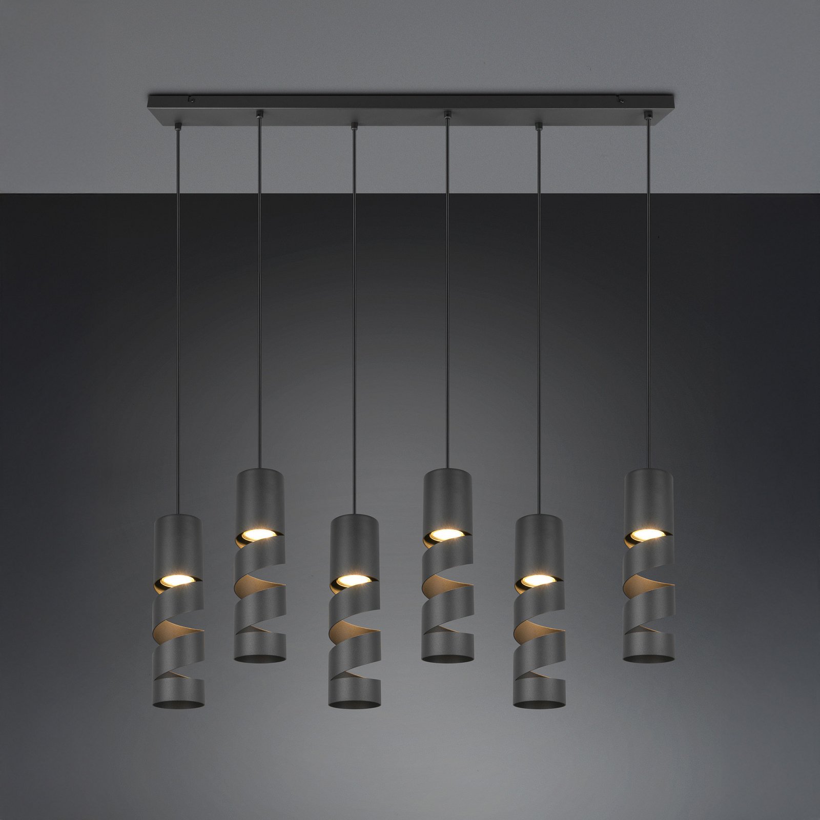 Stream pendant light, black Length 100 cm 6-bulb metal GU10