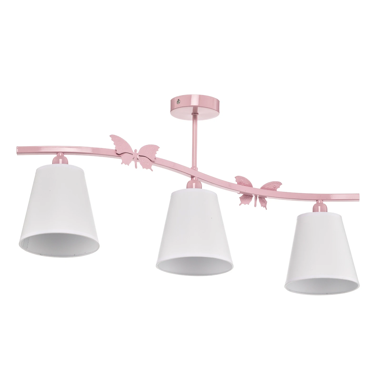 Alice ceiling light, pink, three white fabric shades