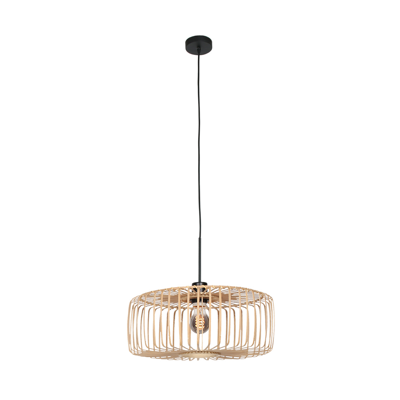 Hänglampa Sparkled Light, svart/naturbambu, Ø 40 cm
