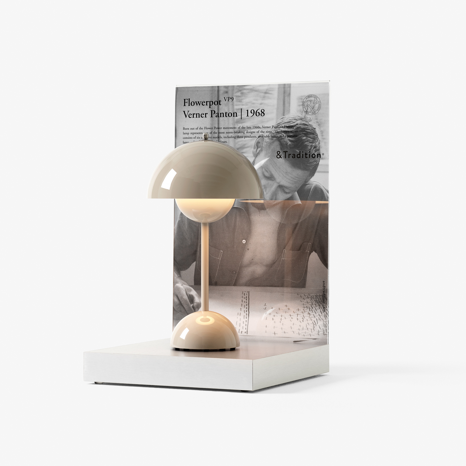 &Tradition LED genopladelig bordlampe Flowerpot VP9, grå-beige
