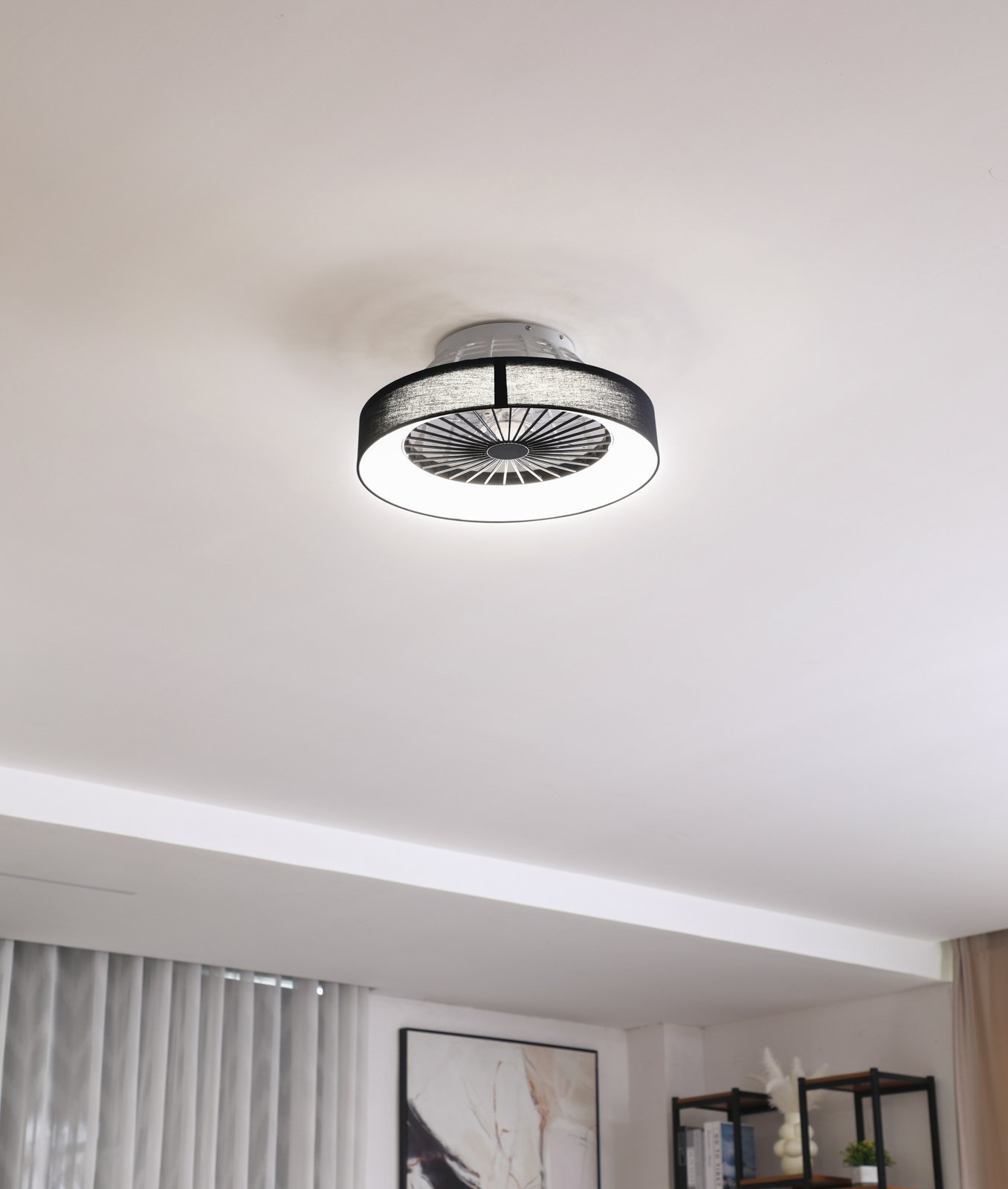 Lindby LED-Deckenventilator Mace, schwarz, leise, Ø 47 cm