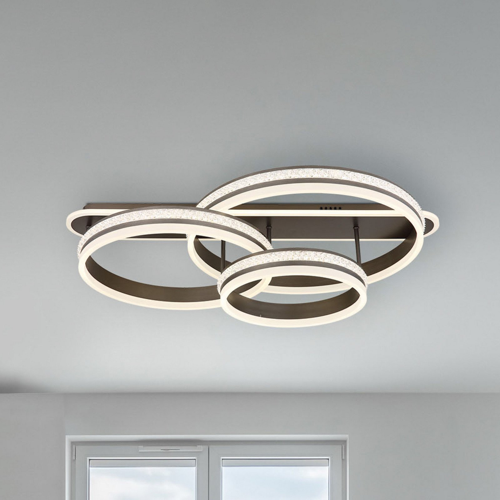 Globo Plafonieră LED Grouni lungime 80 cm titan CCT metal - Camera de zi / sufragerie - Modern - titan transparent opal