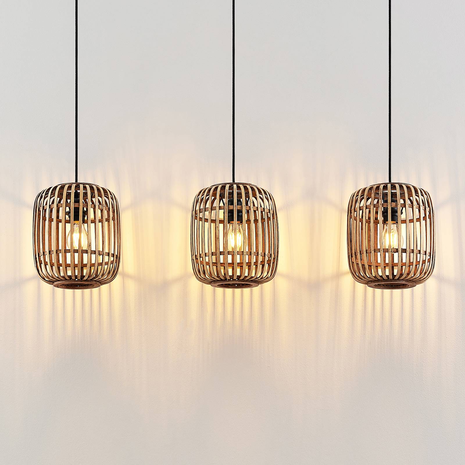 Lampa wisząca Lindby Canyana, naturalna, 3-punktowa, rattan, 105 cm