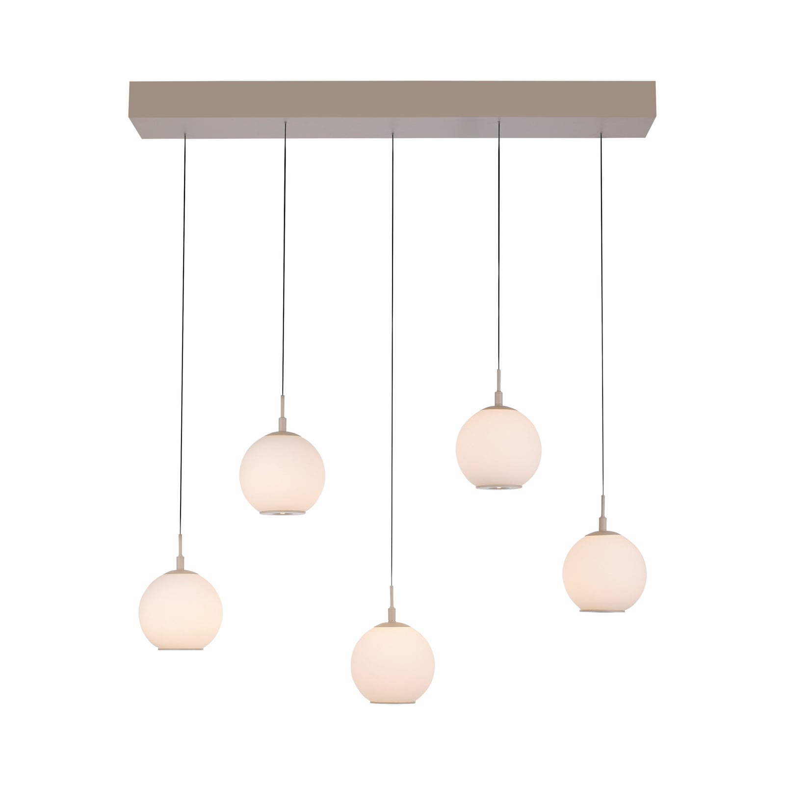 LED-hengelampe Sandora, sandfarget, lengde 92 cm, glass, 5 lyskilder