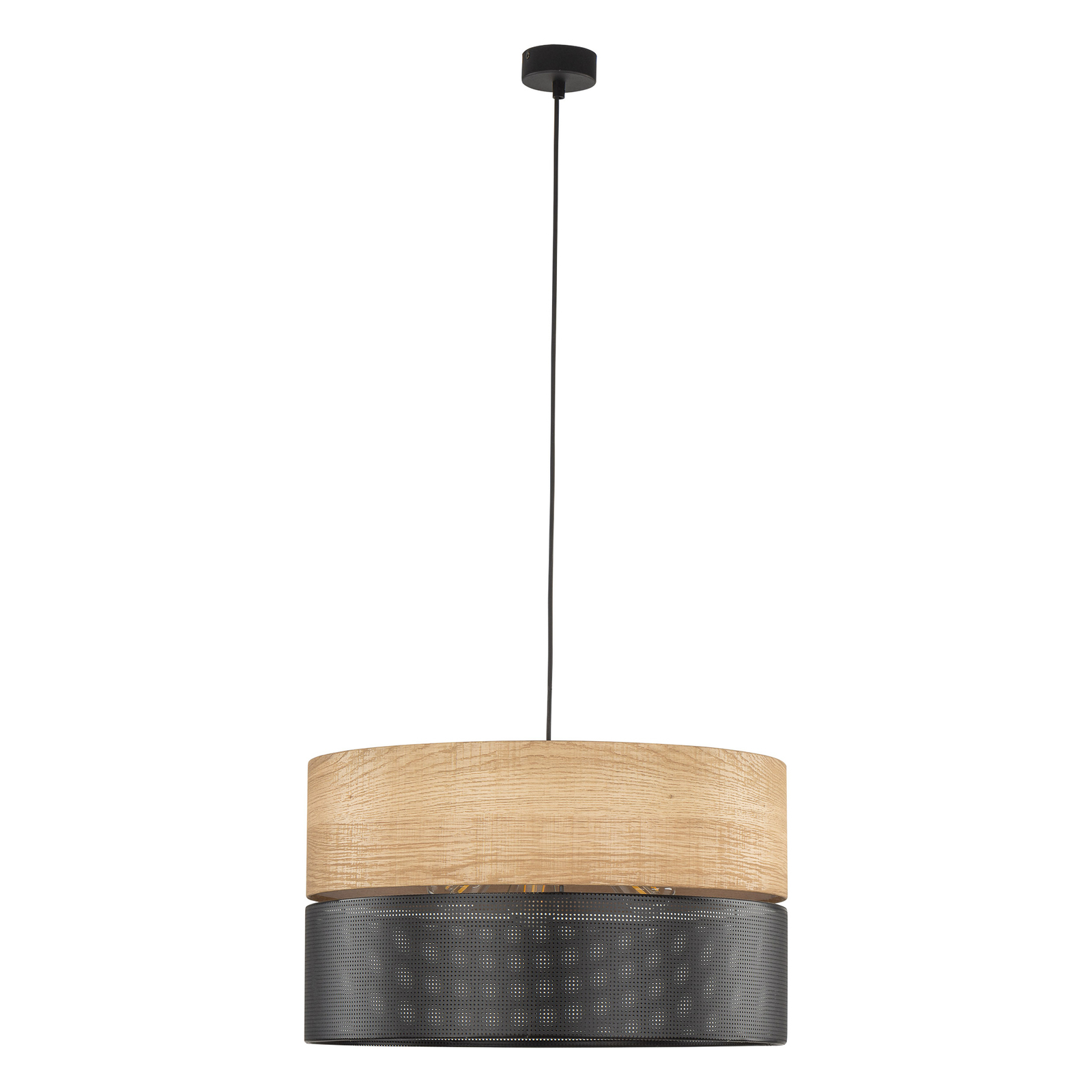 Nicol hanging light, black/wood-effect, Ø 50 cm, 1-bulb, 3 x E27