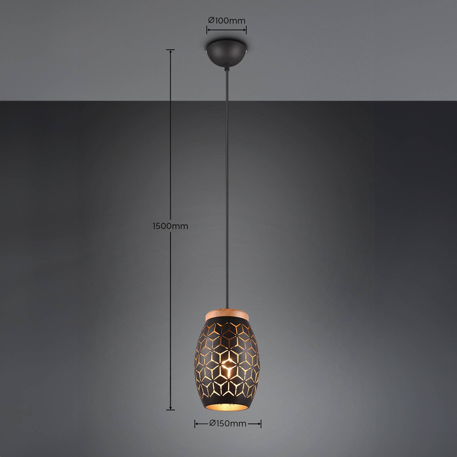 Závesná lampa Bidar, Ø 15 cm, čierno-zlatá, kov
