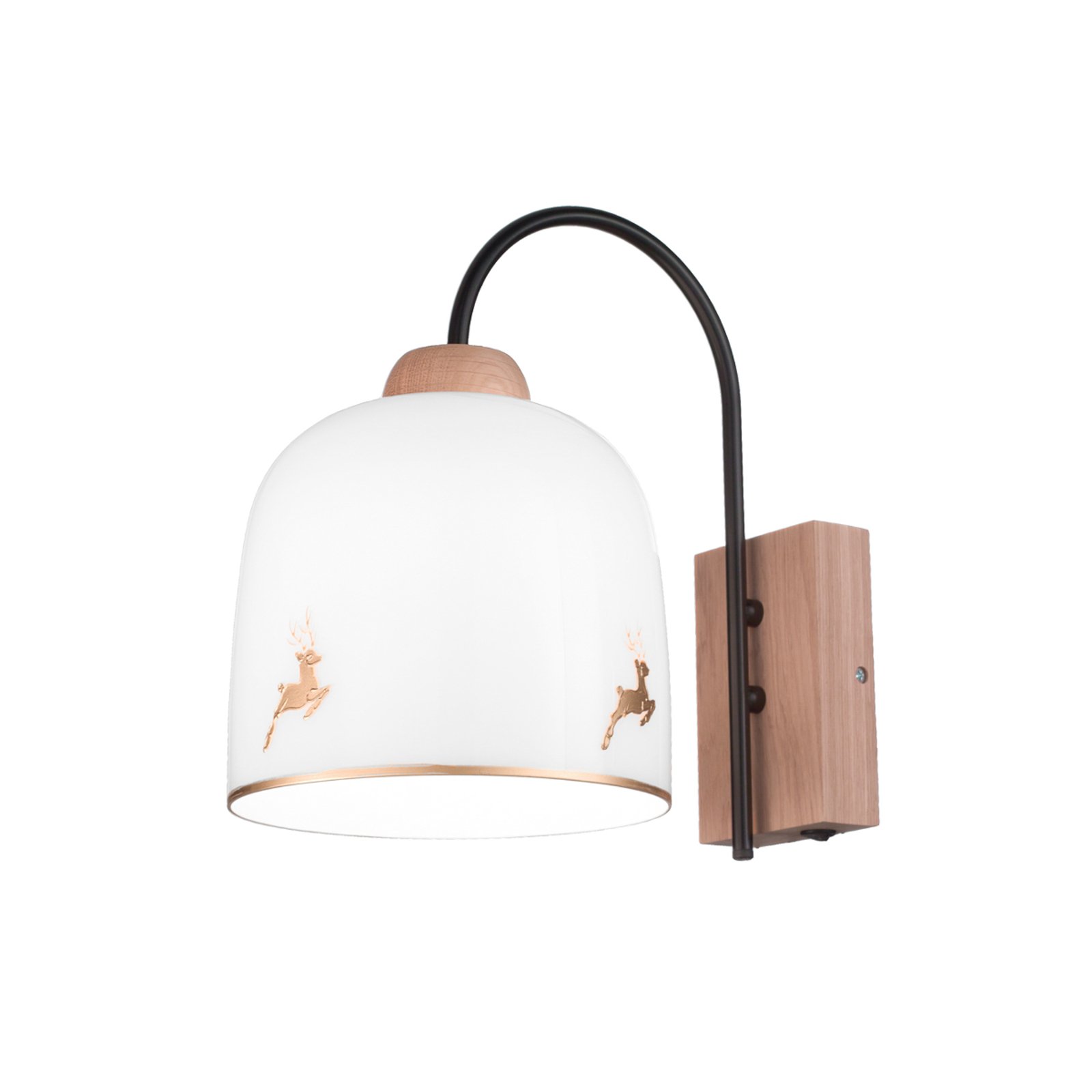 KOLARZ Chalet wall lamp, white/deer gold-coloured width 19 cm