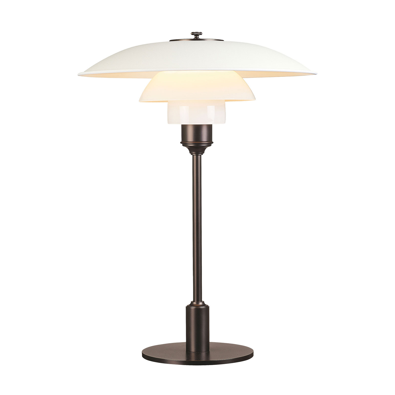 Louis Poulsen PH 3 1/2-2 1/2 table lamp brown/white, for Living / Dining Room, aluminium, glass, metal, E14, 60 W, energy efficiency: A++, H: 45 cm