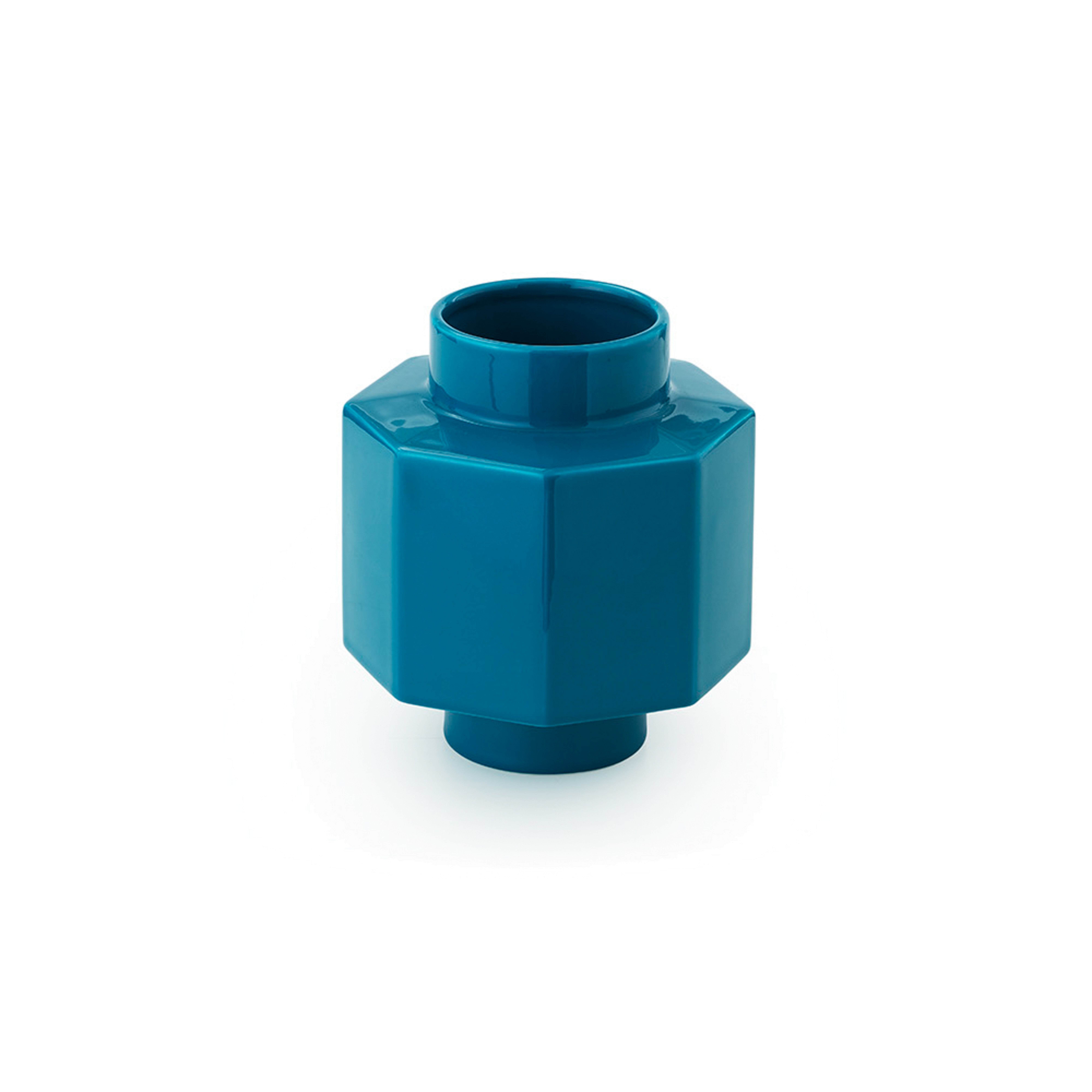 Vase DEKO-OBJECT H5 HEXAGON, bleu pétrole, 19 cm, céramique - Normann