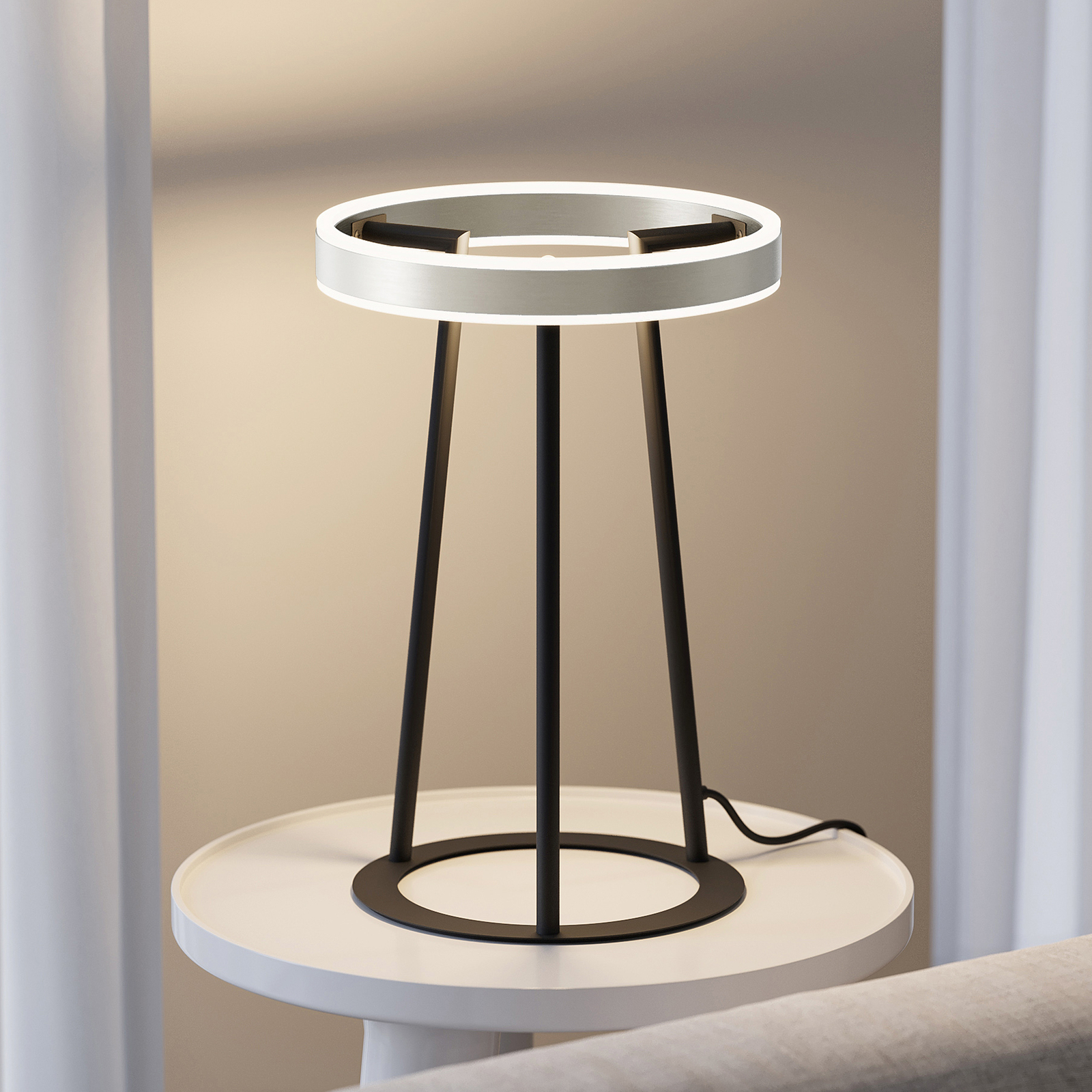 Lucande Seppe lámpara de mesa LED, níquel