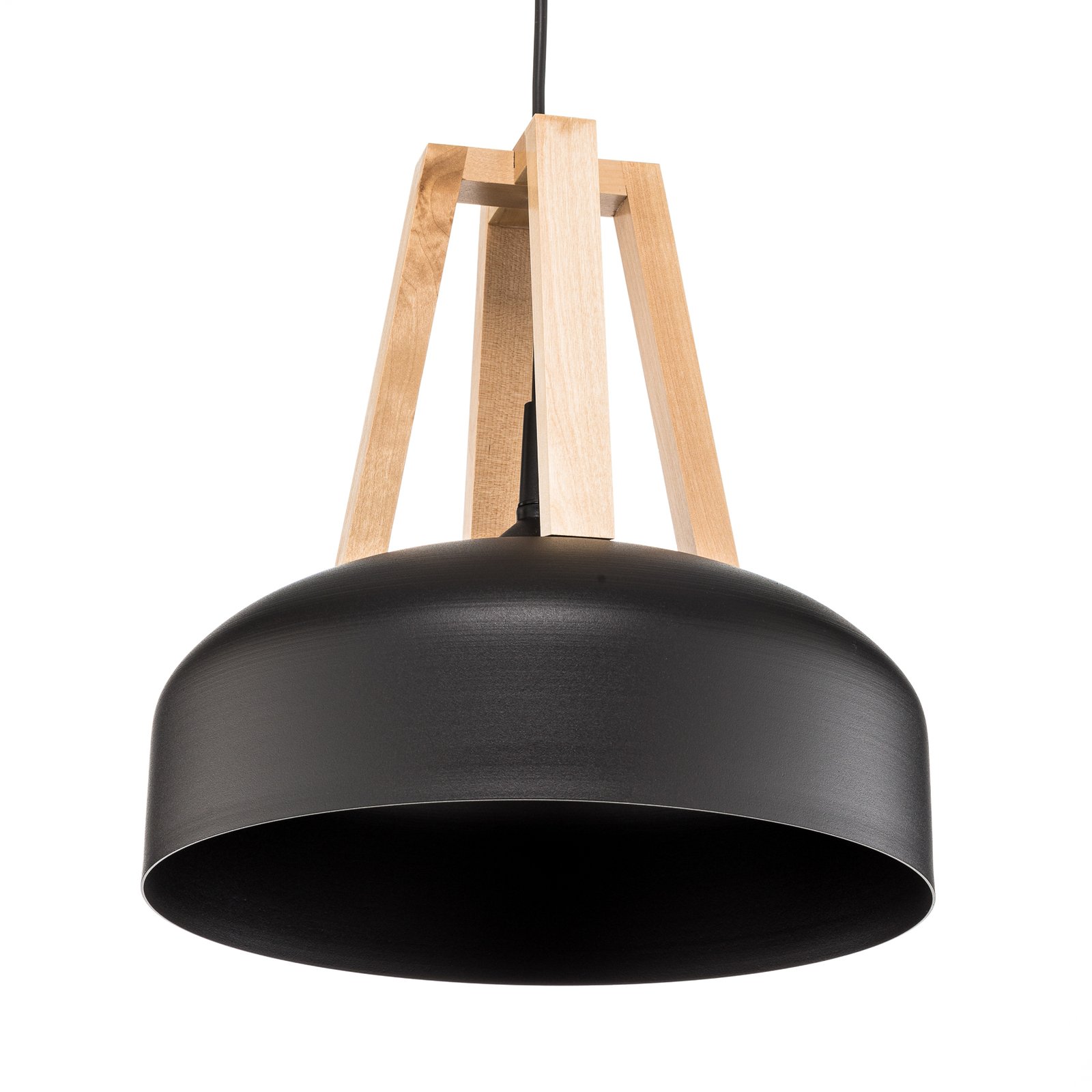 North hanging light, natural wood, black lampshade