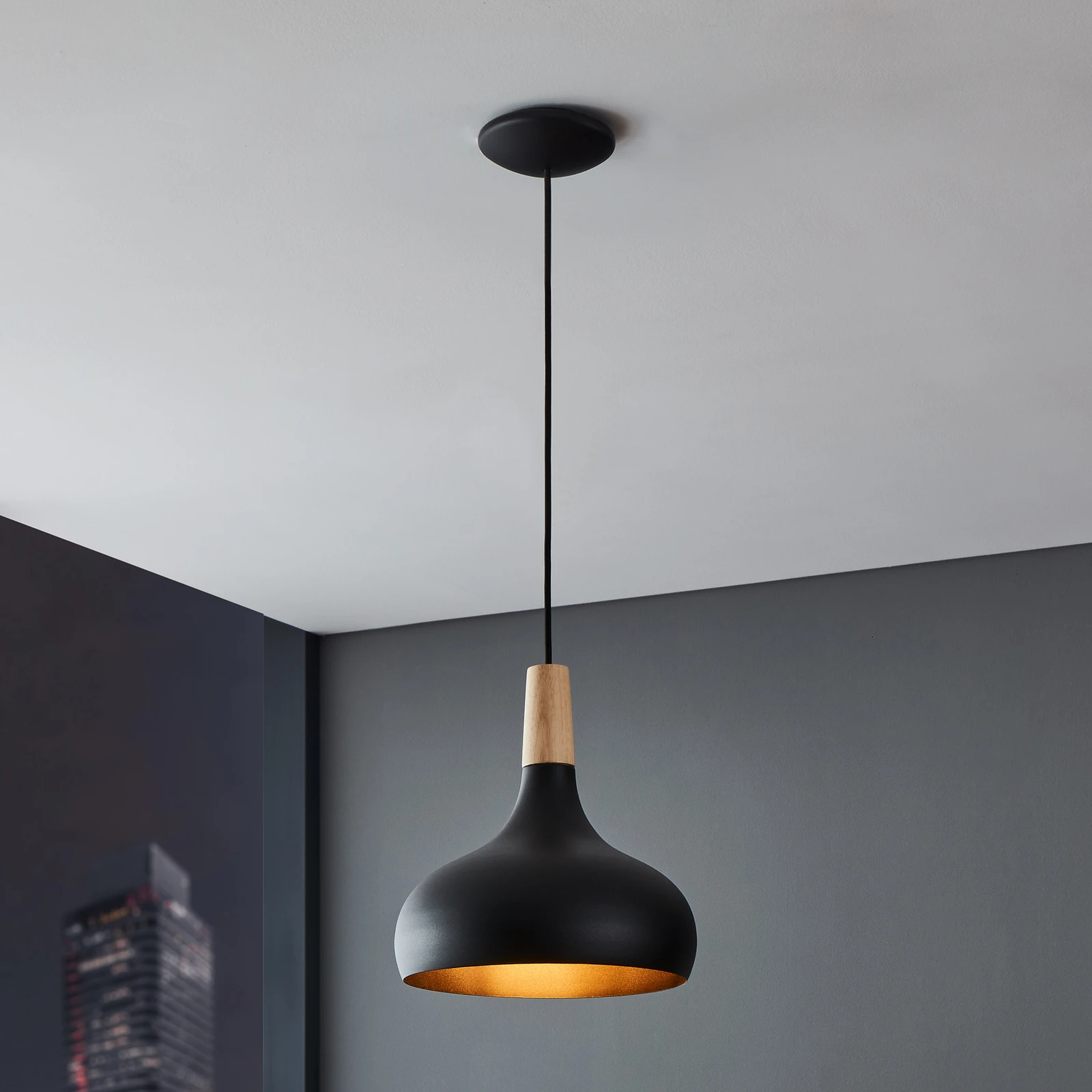 Hängeleuchte Sabinar, 1-flammig, schwarz, Ø 28 cm
