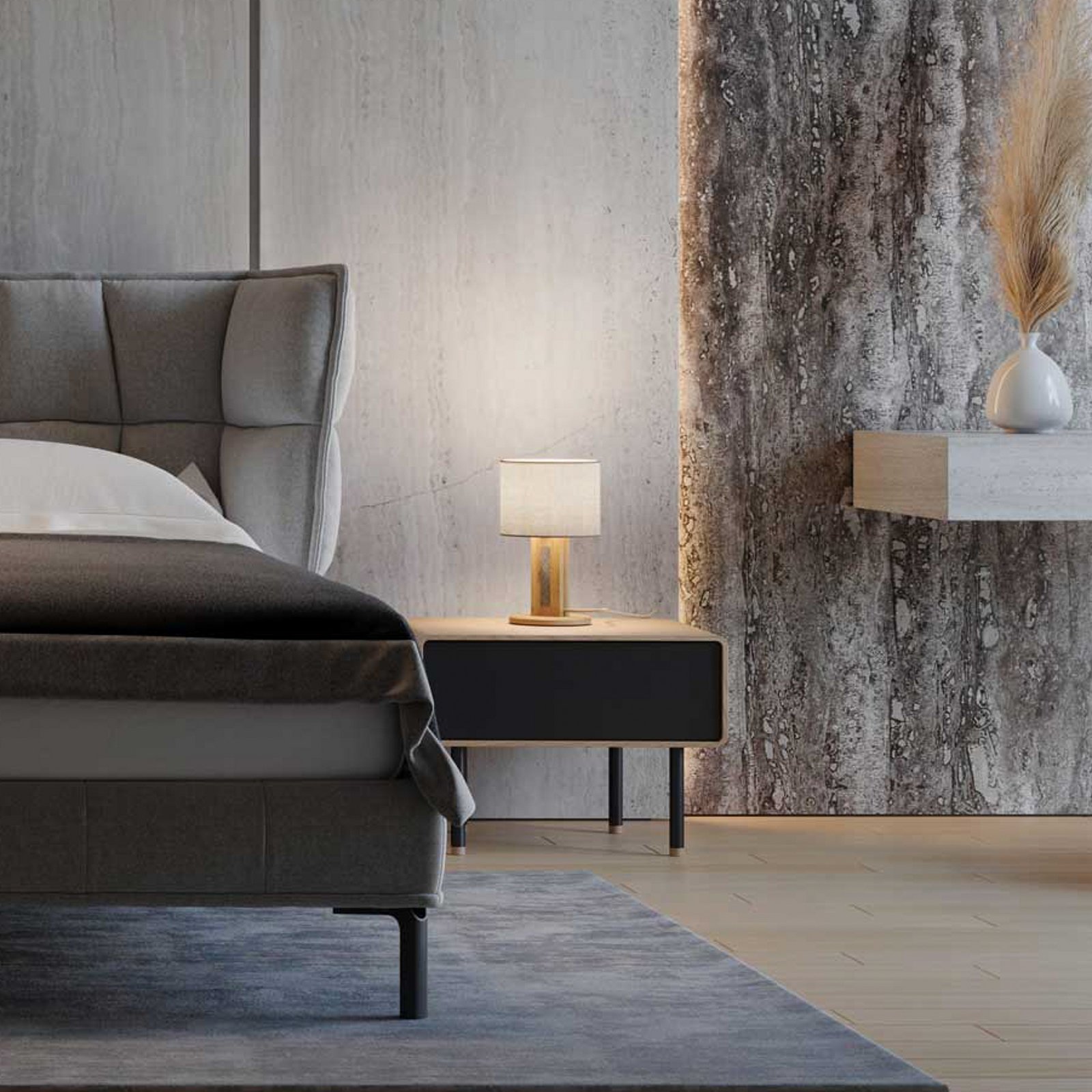 Stolna lampa Chile S, hrast/granit, tkanina, drvo, visina 30 cm Stolna lampa Chile S, hrast/granit, tkanina, drvo, visina 30 cm