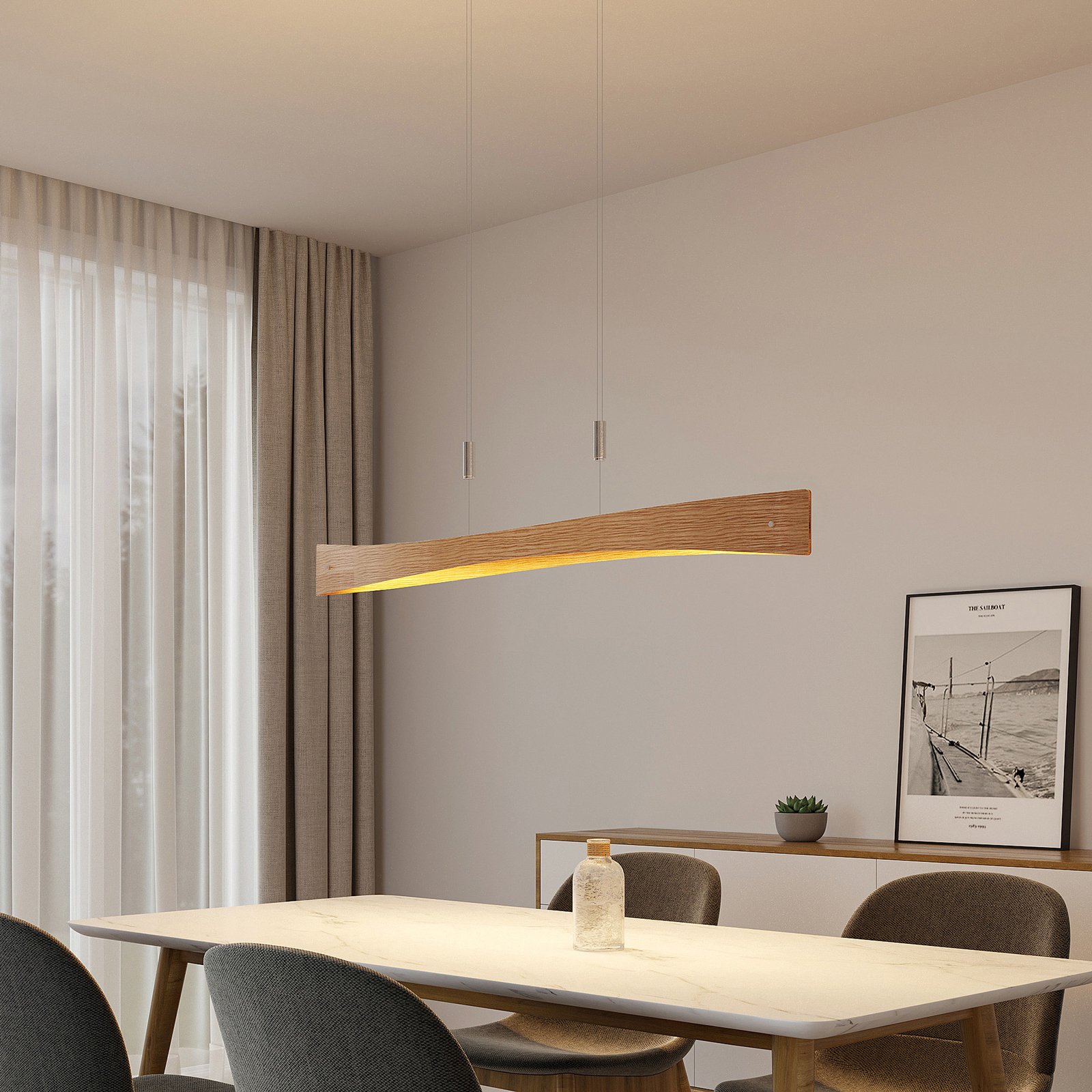 Lindby LED-Hängeleuchte Beazina, Eiche, Metall, 118cm