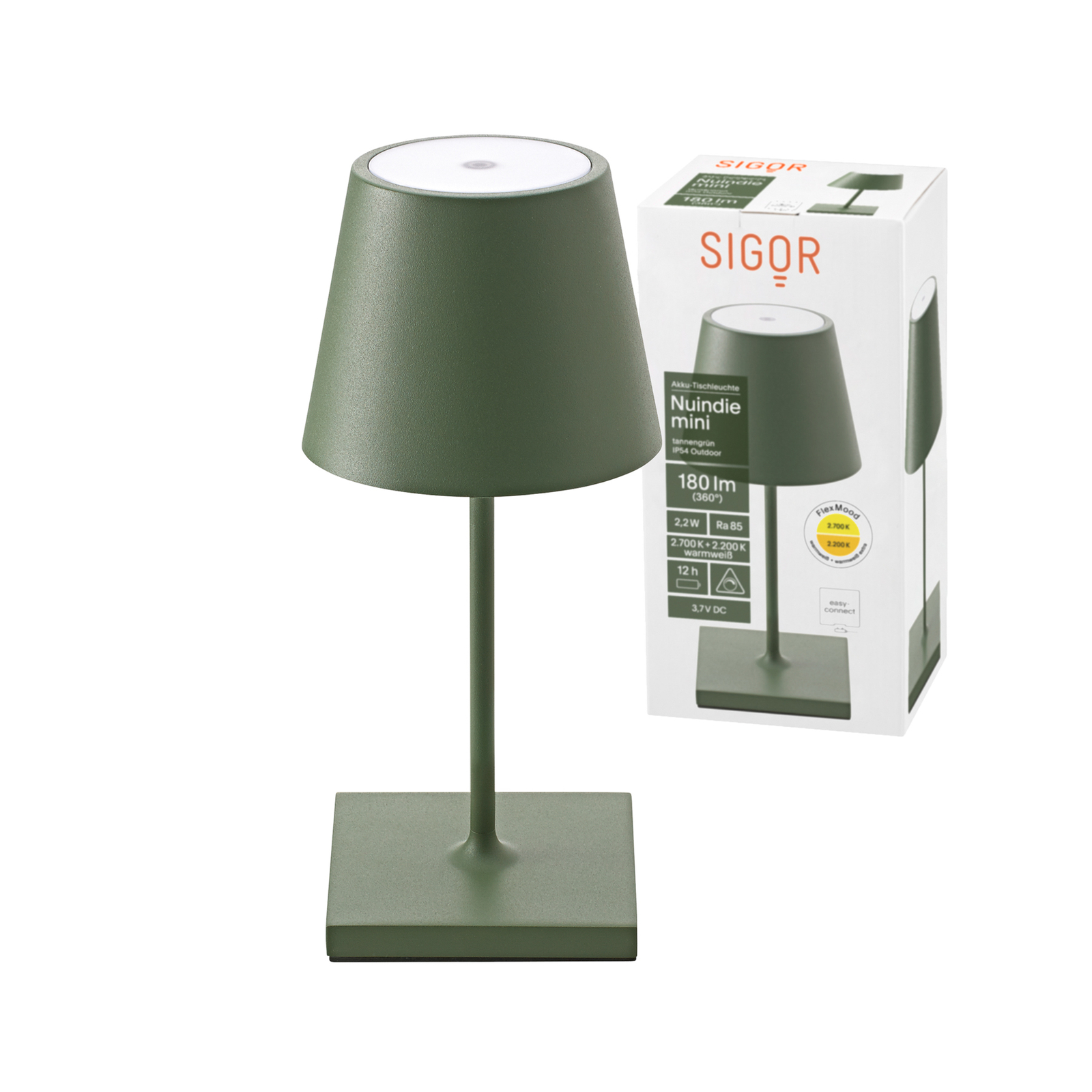 Nuindie mini LED akkus asztali lámpa 25cm f.zöld