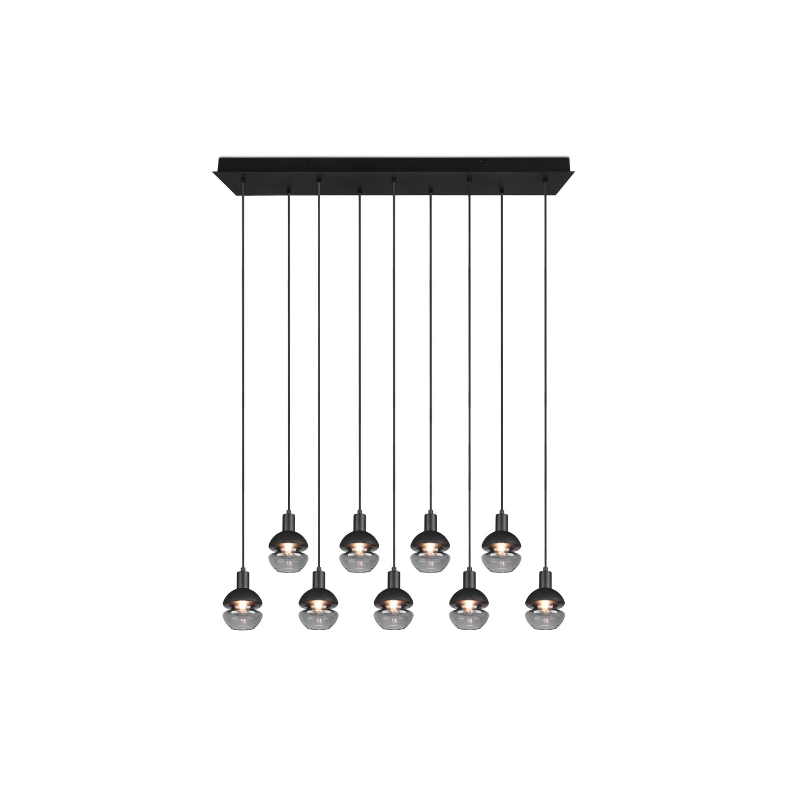 Hanglamp Mela, hoekig, 9-lamps, zwart