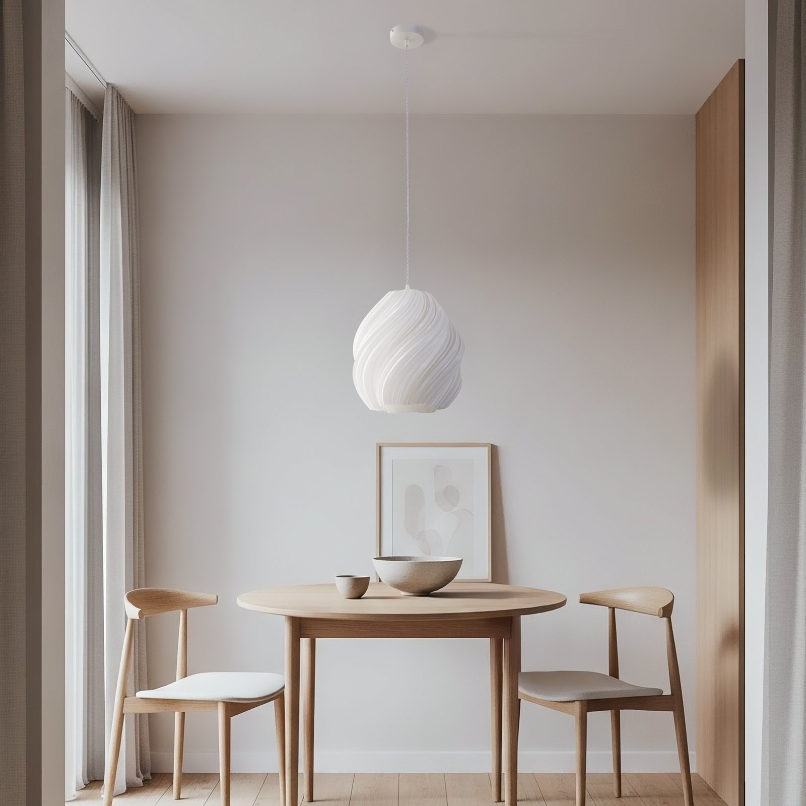 Lampa wisząca Nuvia, biała, Ø 30 cm, druk 3D – Lindby