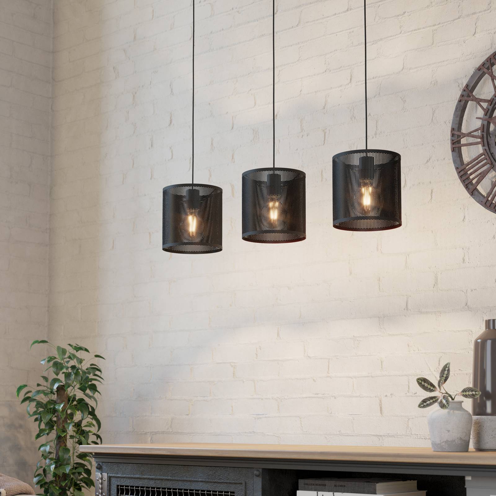 Hängeleuchte Manby, Länge 90 cm, schwarz, 3-flg., Stahl günstig online kaufen