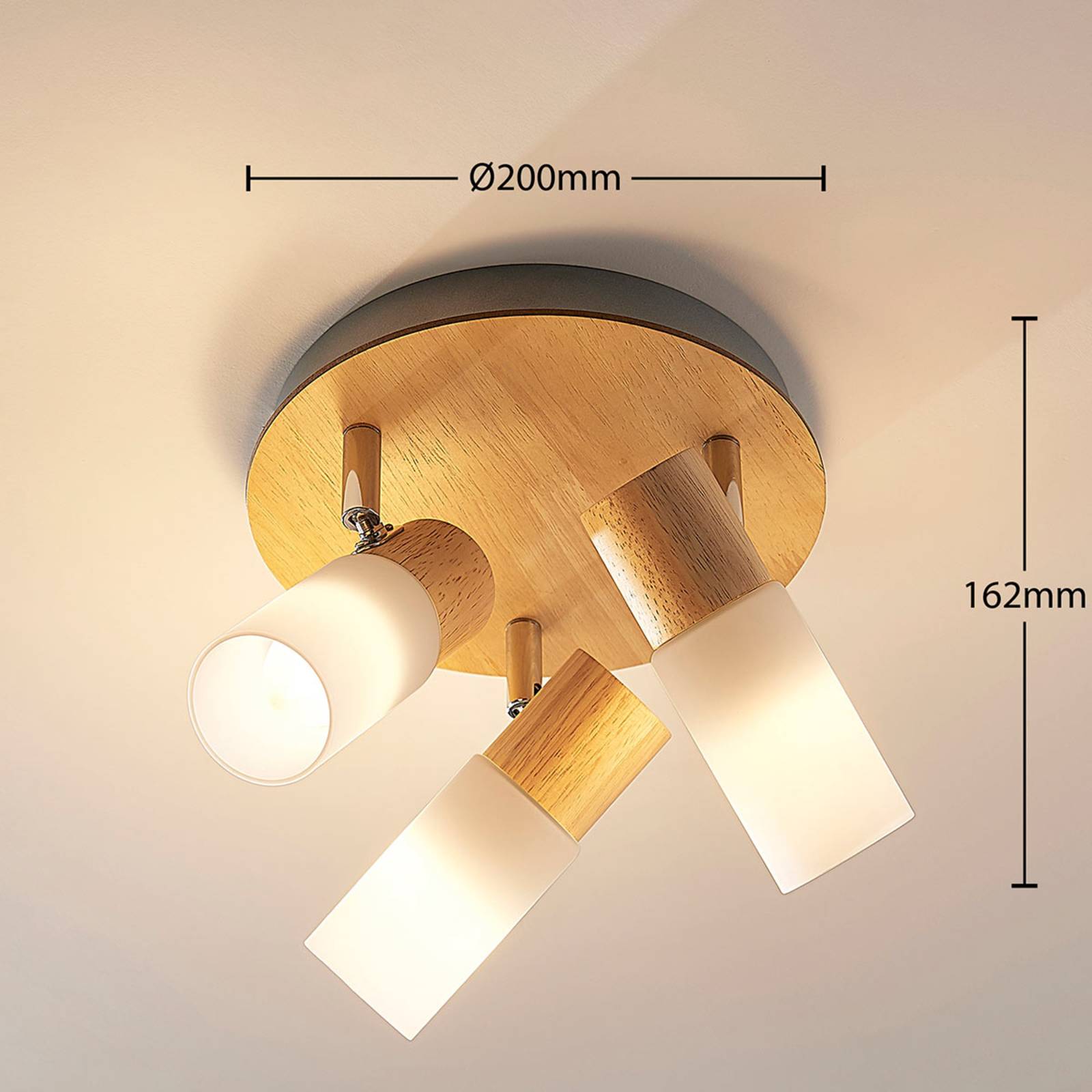 Reflektor sufitowy Lindby Christoph, 20 cm, 3-punktowy, drewno, rondel