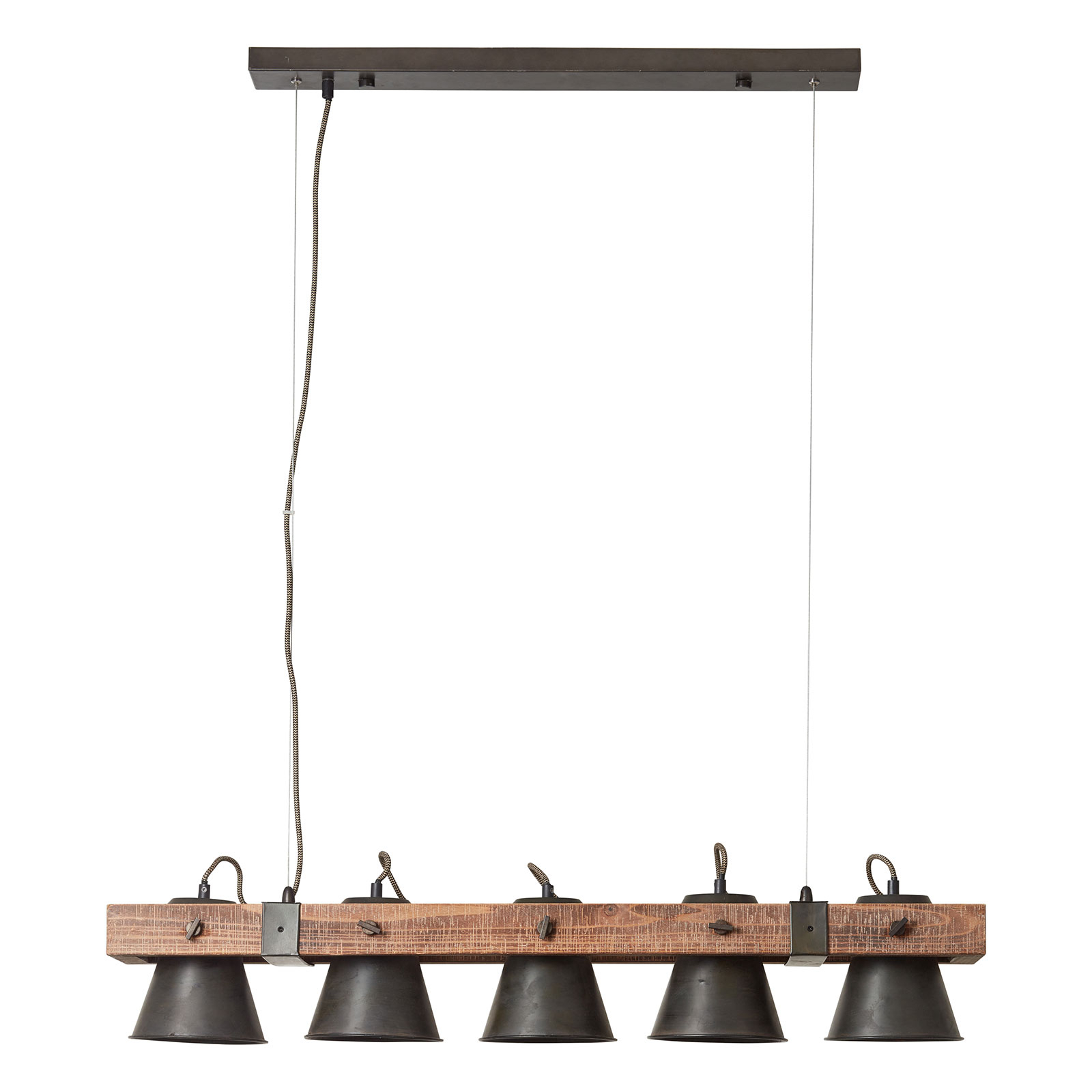 Hanglamp Plow 5-lamps, zwart/donker hout