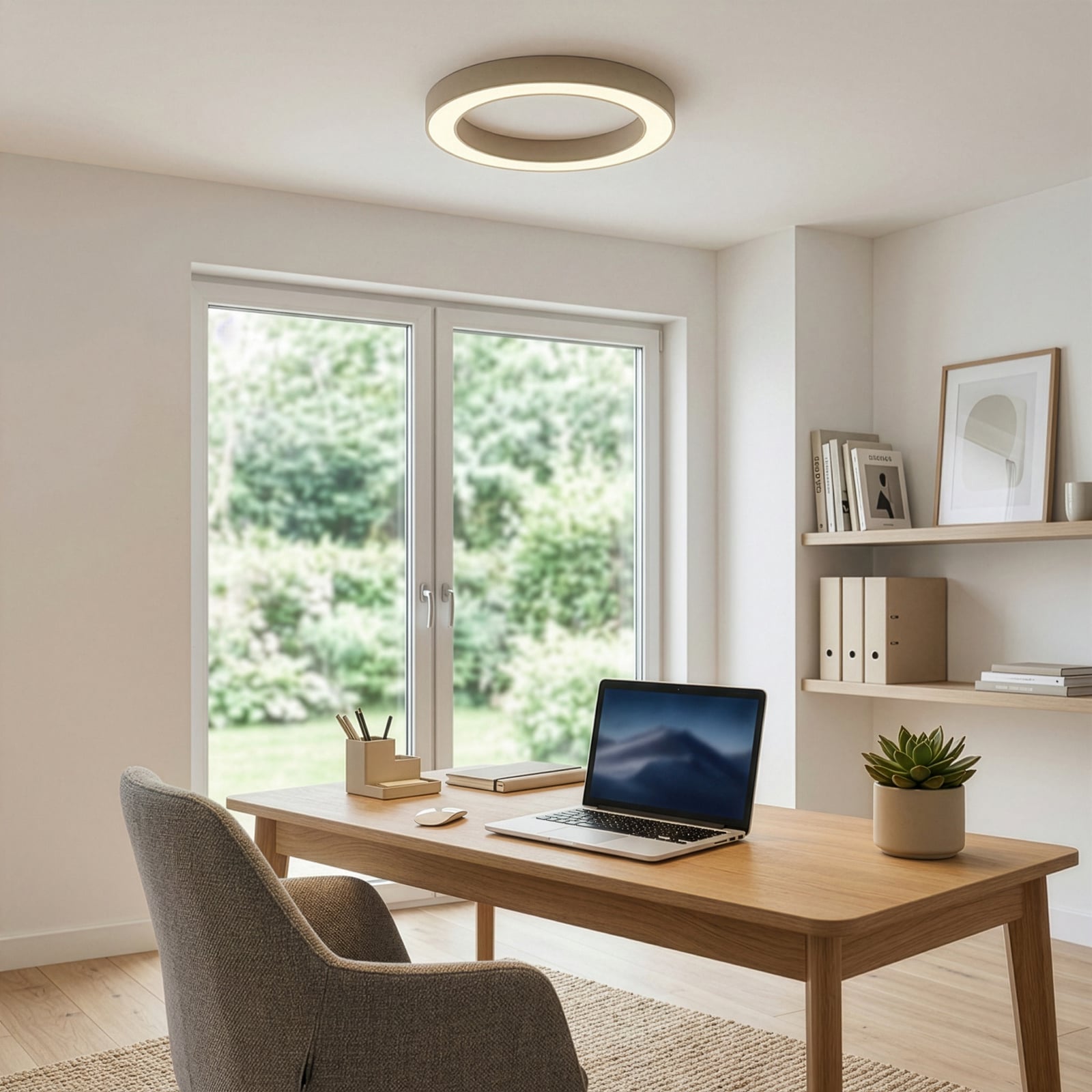 LED-Deckenlampe Oriva, sandfarben, Ø 60 cm, Metall, CCT LED-Deckenlampe Oriva, sandfarben, Ø 60 cm, Metall, CCT