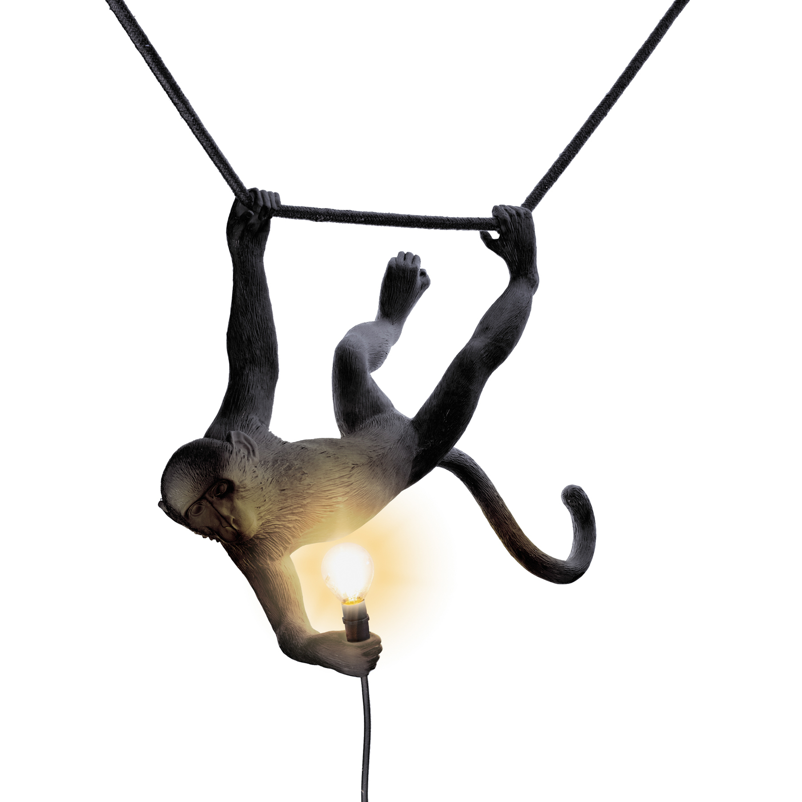 LED-ulkoriippuvalaisin Monkey Lamp keinuva, musta