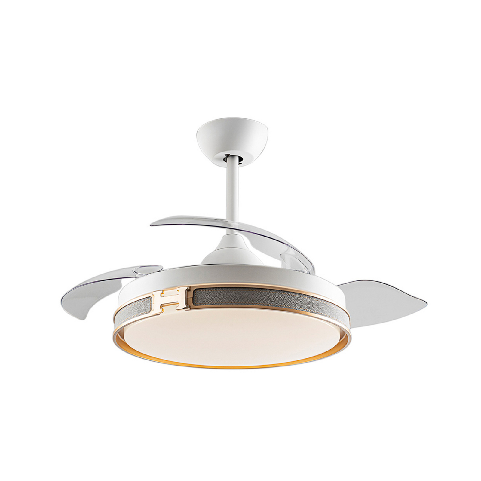 LED stropni ventilator Herón bel/zlato/siv/prozoren Ø106 cm tih