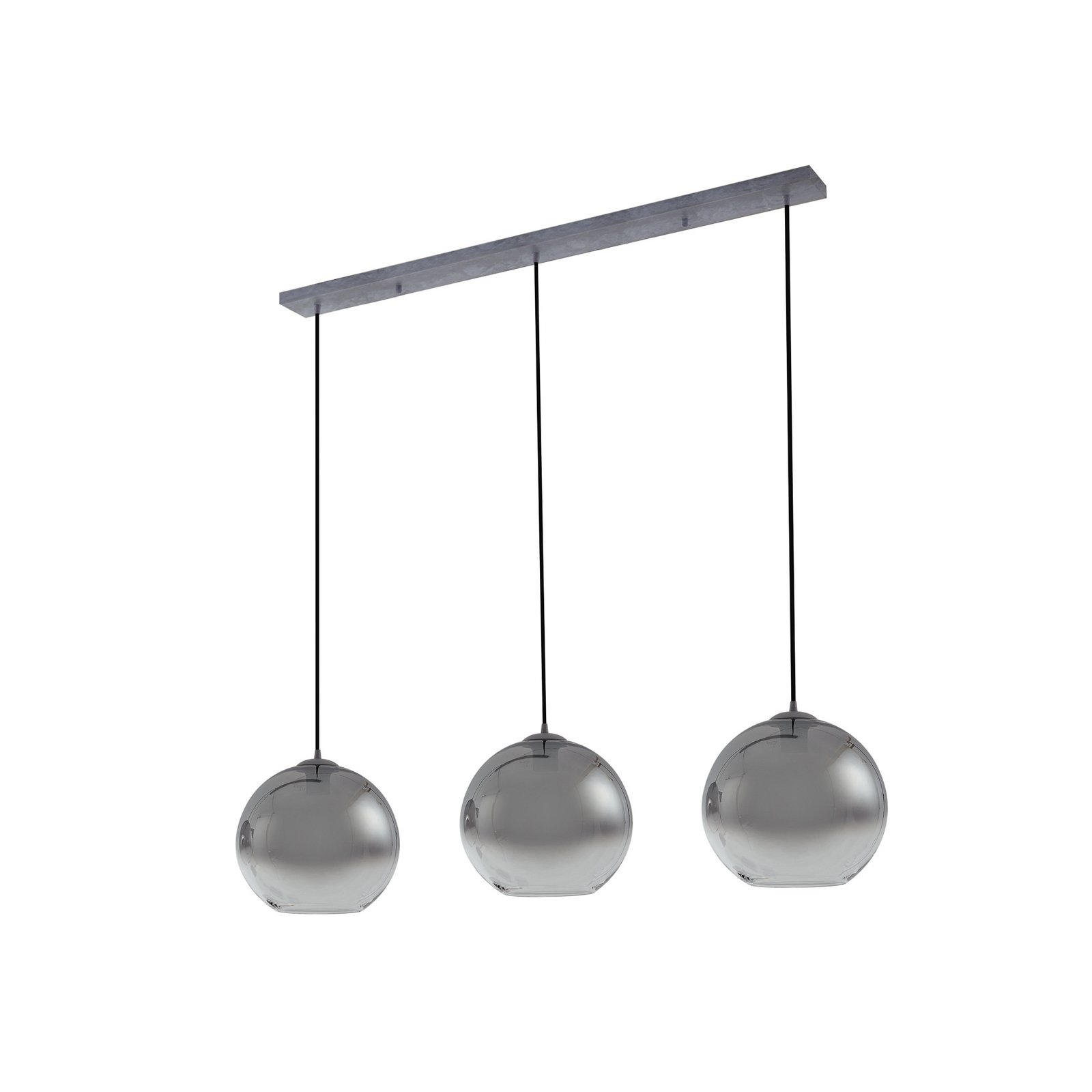 Lucande, suspension Brillar, gris fumé, verre, à 3 lampes, 128 cm