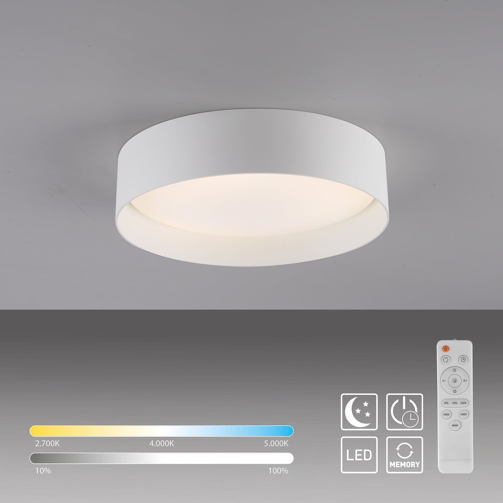 LED lubinis šviestuvas „TAVOLI“, baltas, Ø 29 cm, metalas, CCT, reguliuojamas