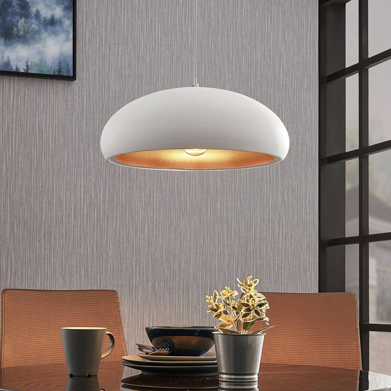 Photos - Chandelier / Lamp Lindby Gerwina metal pendant lamp, white and gold 