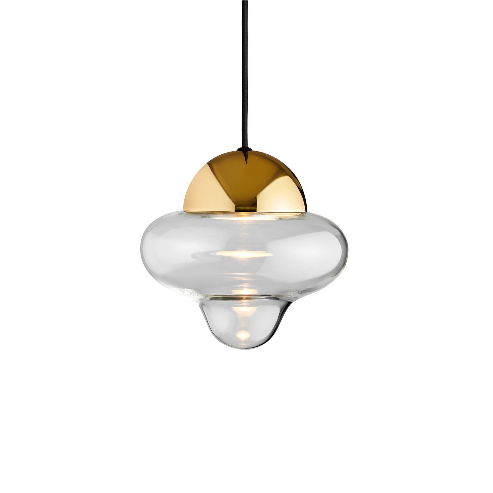 DESIGN BY US Závěsné svítidlo LED Nutty, čirá / zlatá barva, Ø 18,5 cm, sklo