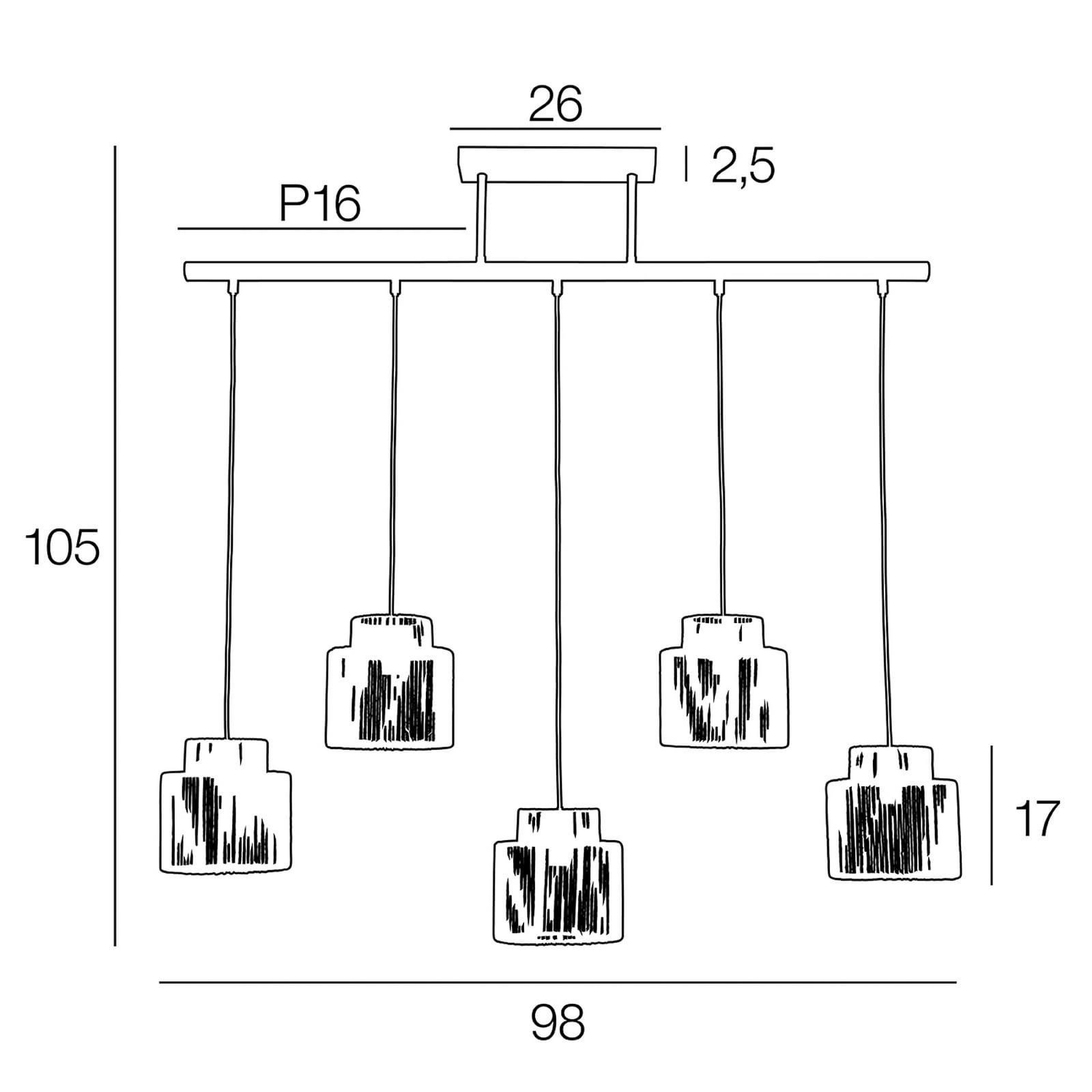 Závěsné světlo Cancun, přírodní barva, délka 98 cm, papír, 5ramenná