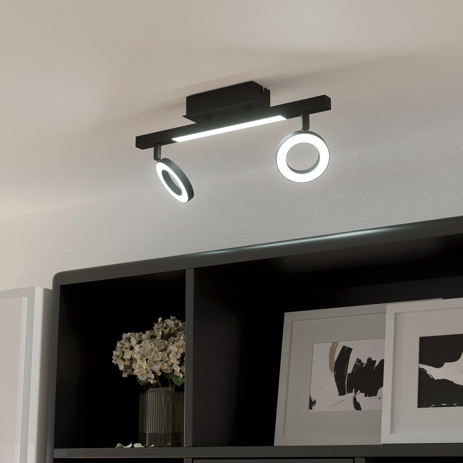 LED spot de tavan Cardillio 2 negru cu două inele