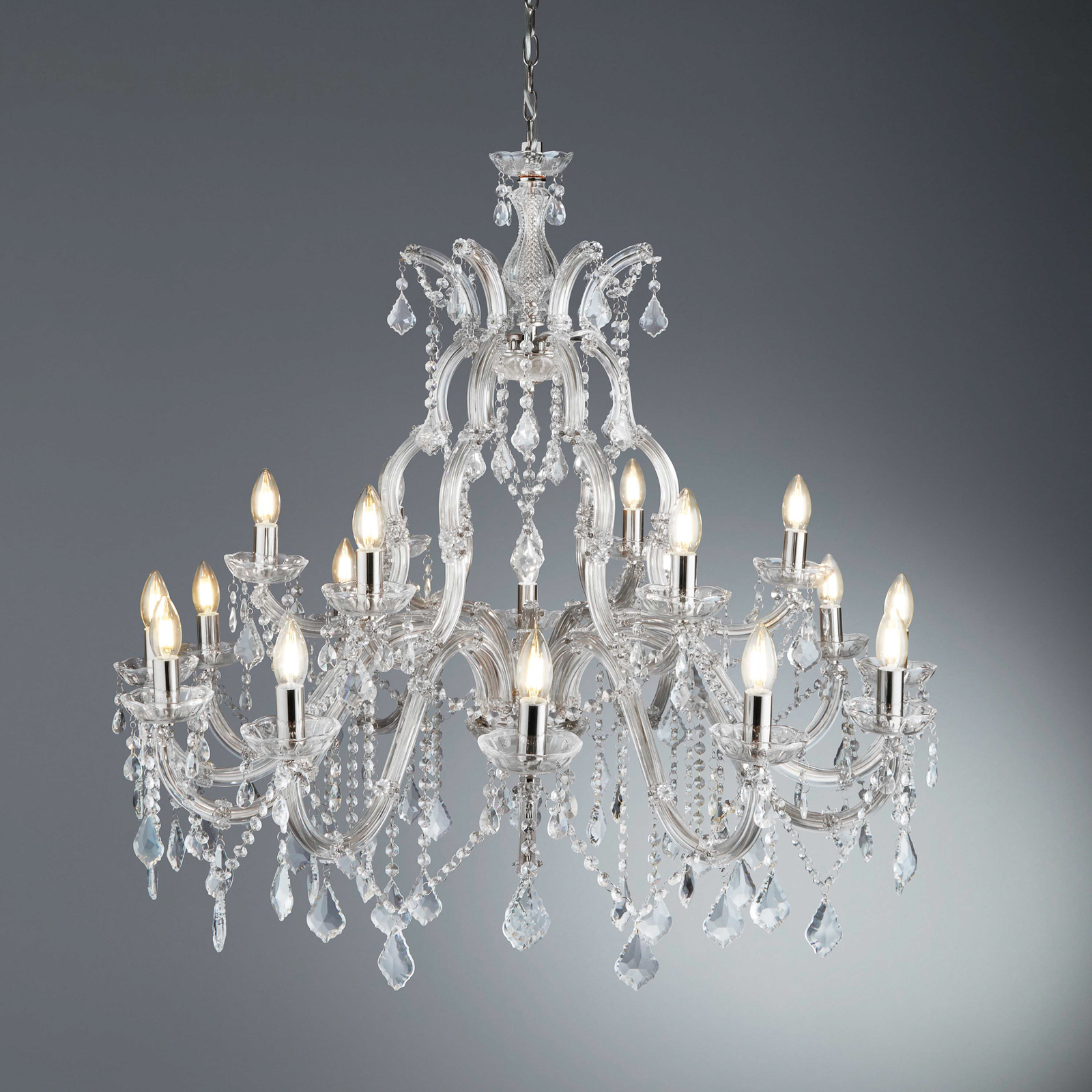 Marie Therese chandelier, 18-light, chrome, crystal glass