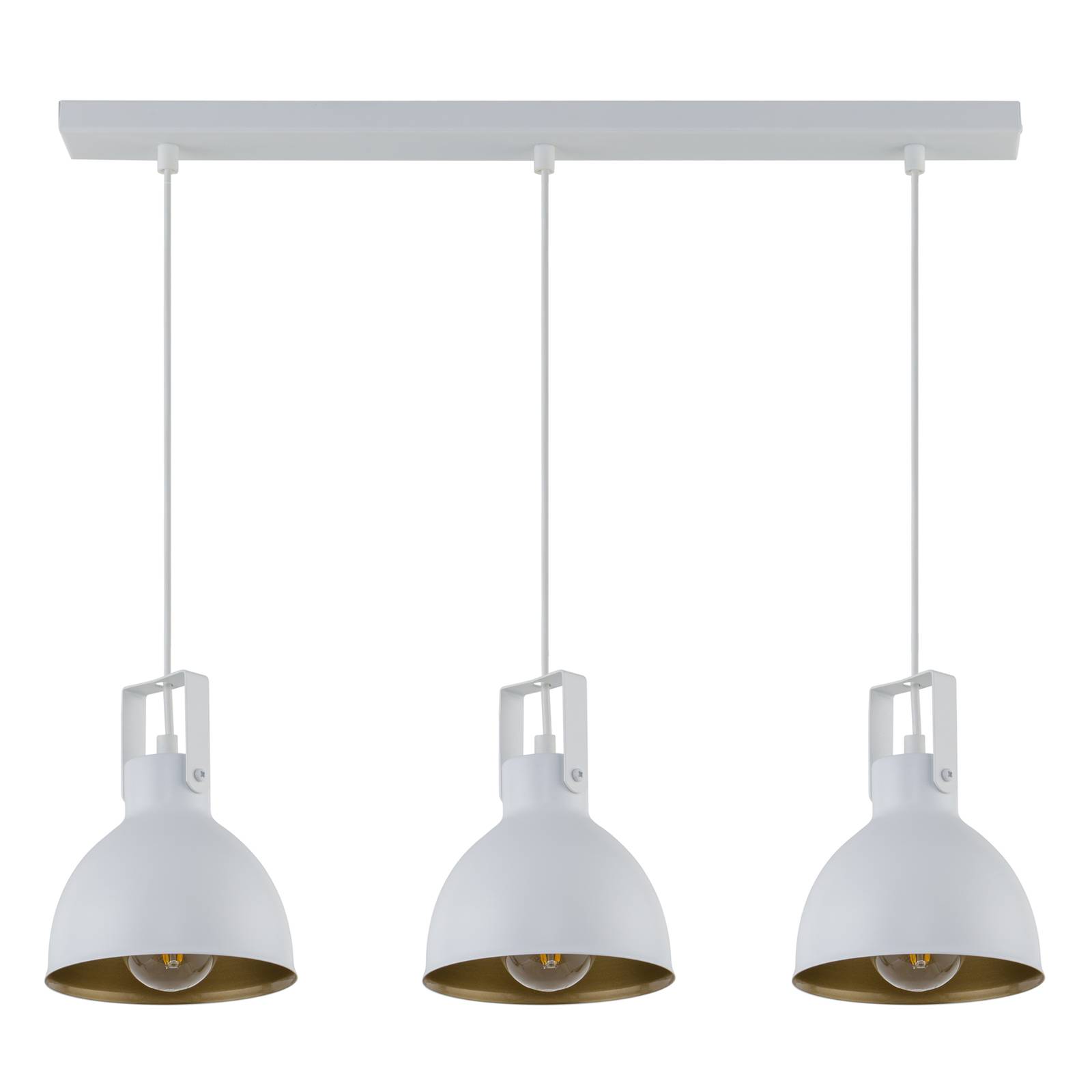 Hanglamp Trial, 3-lamps lineair, wit/goud