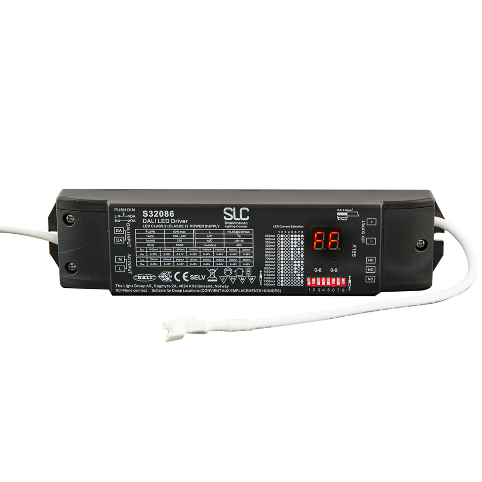 THE LIGHT GROUP SLC driver 180-1,050 mA, max. 50 W, DALI DT6, plastic, L: 21 cm, W: 5 cm, H: 3.2 cm