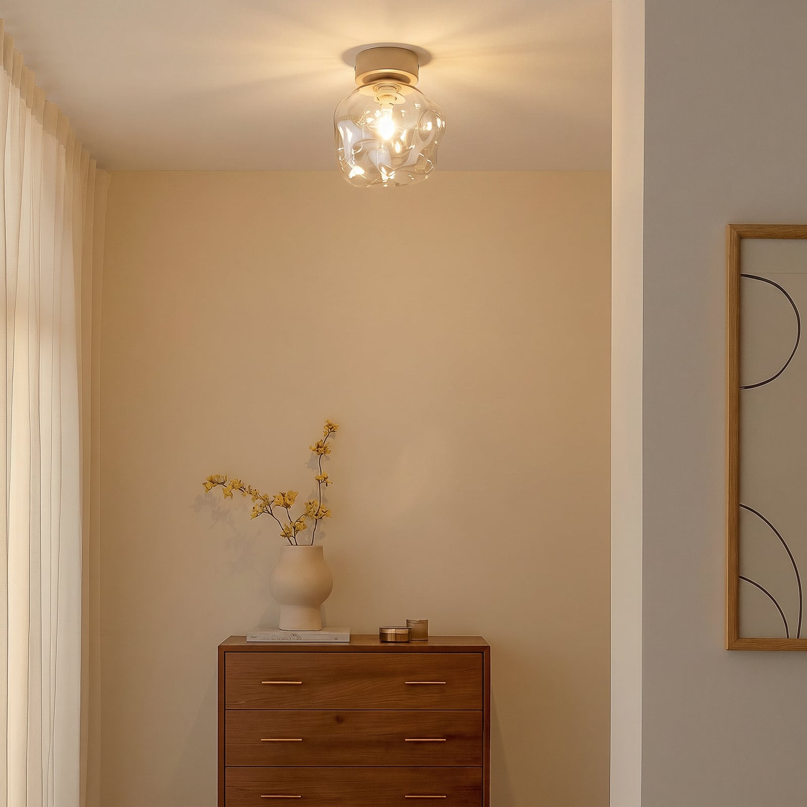 Lava ceiling light, sand/cognac, glass, Ø 15 cm, G9 Lava ceiling light, sand/cognac, glass, Ø 15 cm, G9