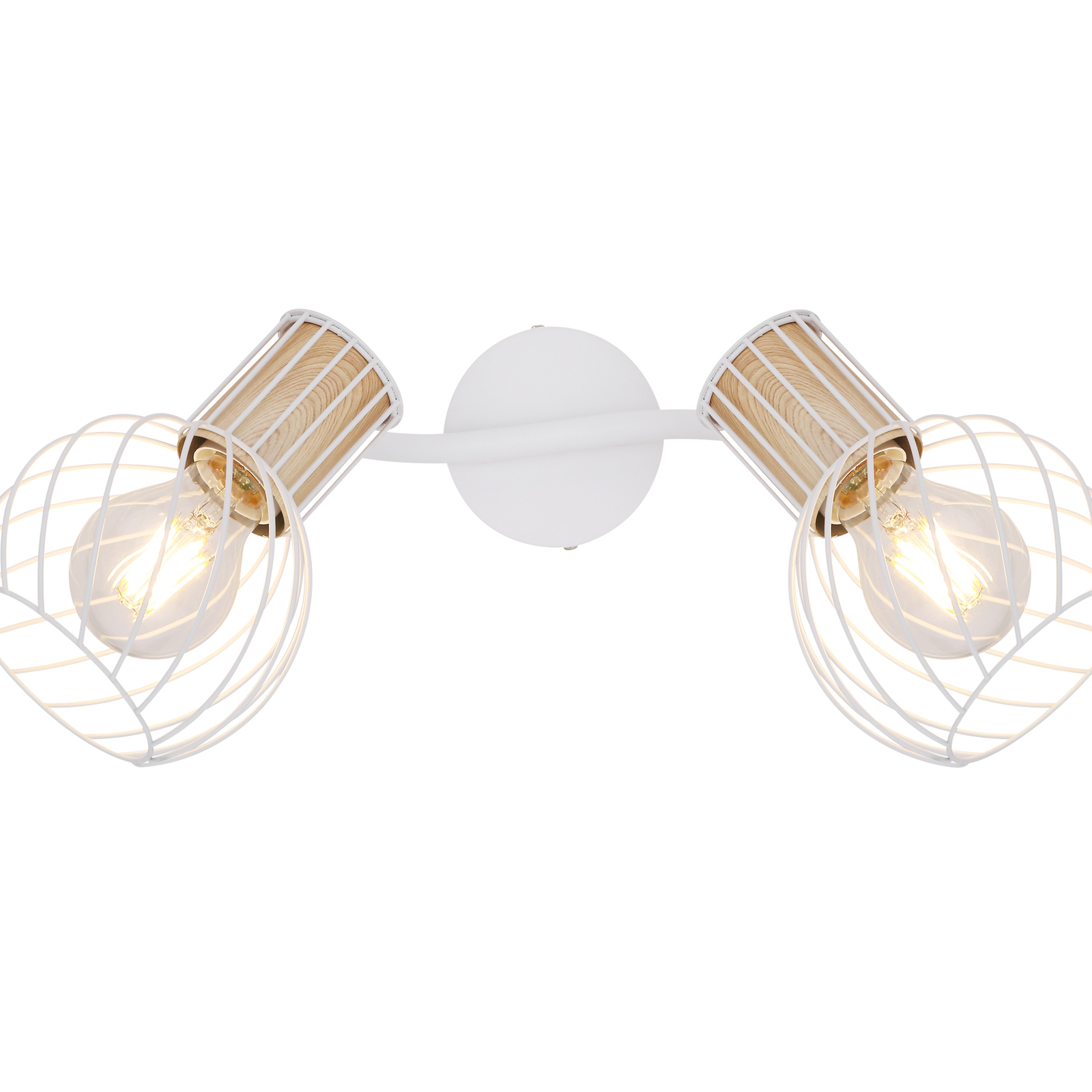 Luise ceiling light, white, wooden look, 2-bulb