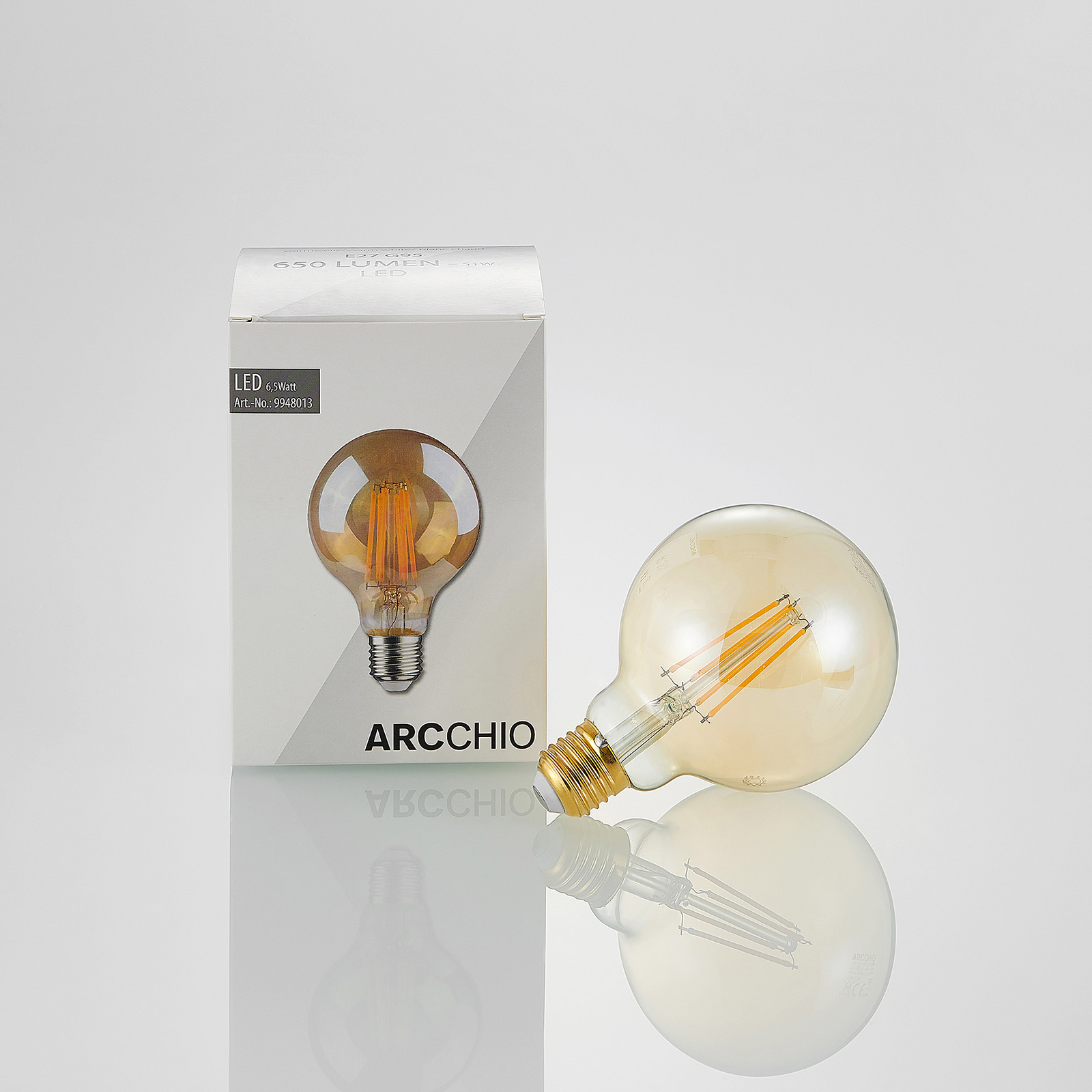 toevoegen Loodgieter metgezel LED lamp E27 G95 6,5W 2.500K amber 3-step-dimmer | Lampen24.nl