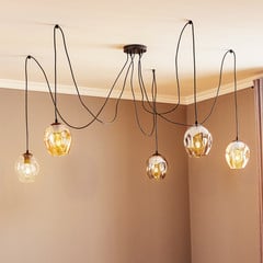 Lampada a sospensione Starla, vetro grafite/ambra/trasparente, a 5 luci,