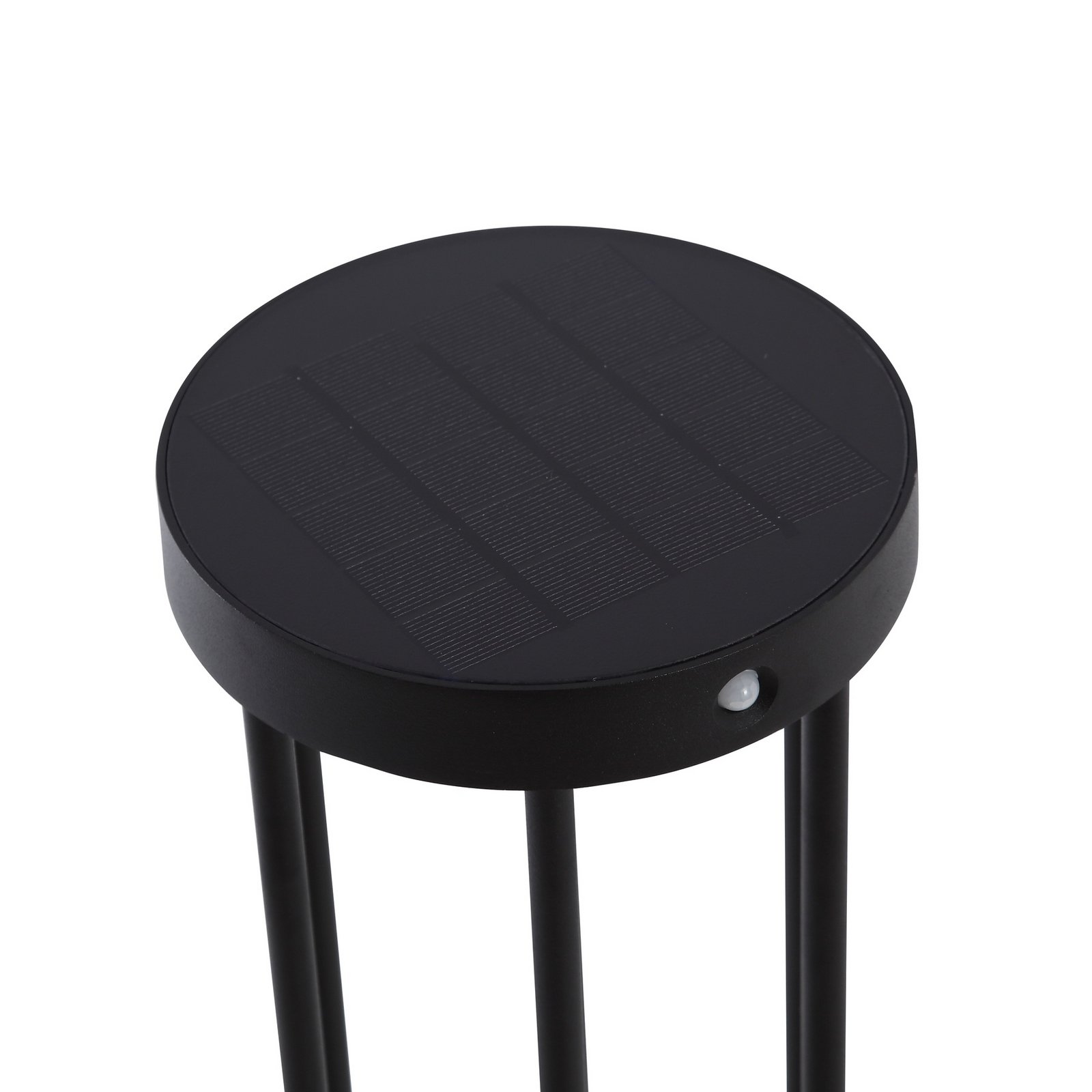 Lucande, borne lumineuse LED solaire Evelis, noire, aluminium, détecteur