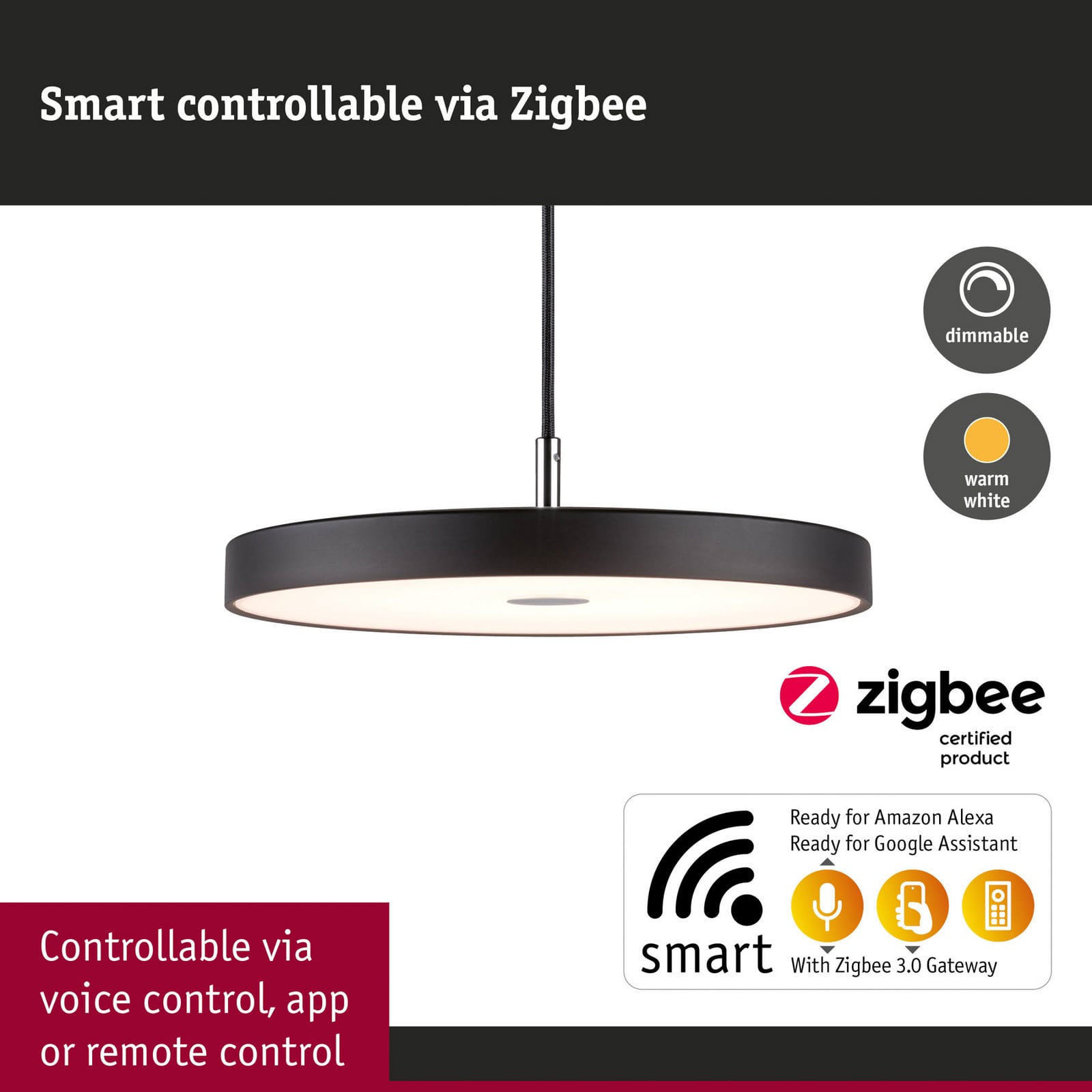Paulmann Hildor lampa wisząca LED, Zigbee, czarna